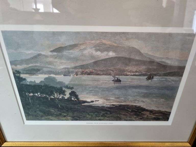 Antique Coloured Book PLate 'Hobart, From Kangaroo Point' By F. Schell Tullochs Auctions