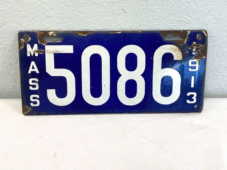 Antique Porcelain License Plate 1913 Massachusetts Auctionology LLC