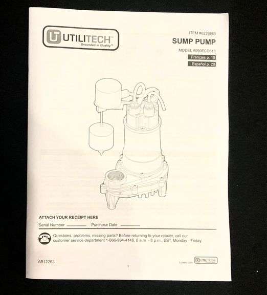 NEW - UTILITECH Cast Iron Submersible Sump Pump - Auctionology LLC