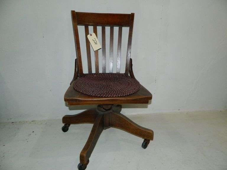 Wooden Office Chair on Rollers Wolfe Auction & Realty, LLC