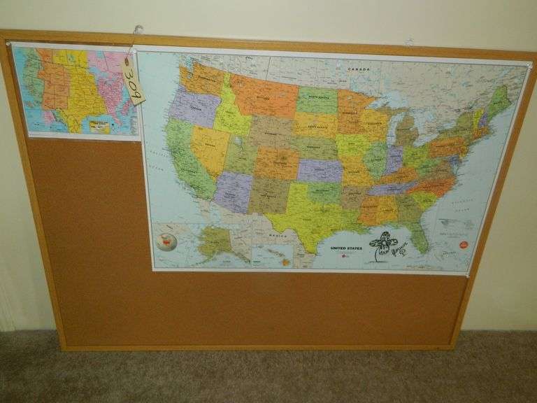 Large Bulletin Board with US Maps 4' x 3' Wolfe Auction & Realty, LLC