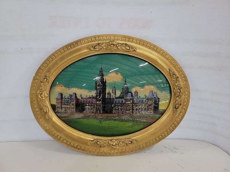 Convex Glass Parliament Building Picture Antique Frame Yorkton