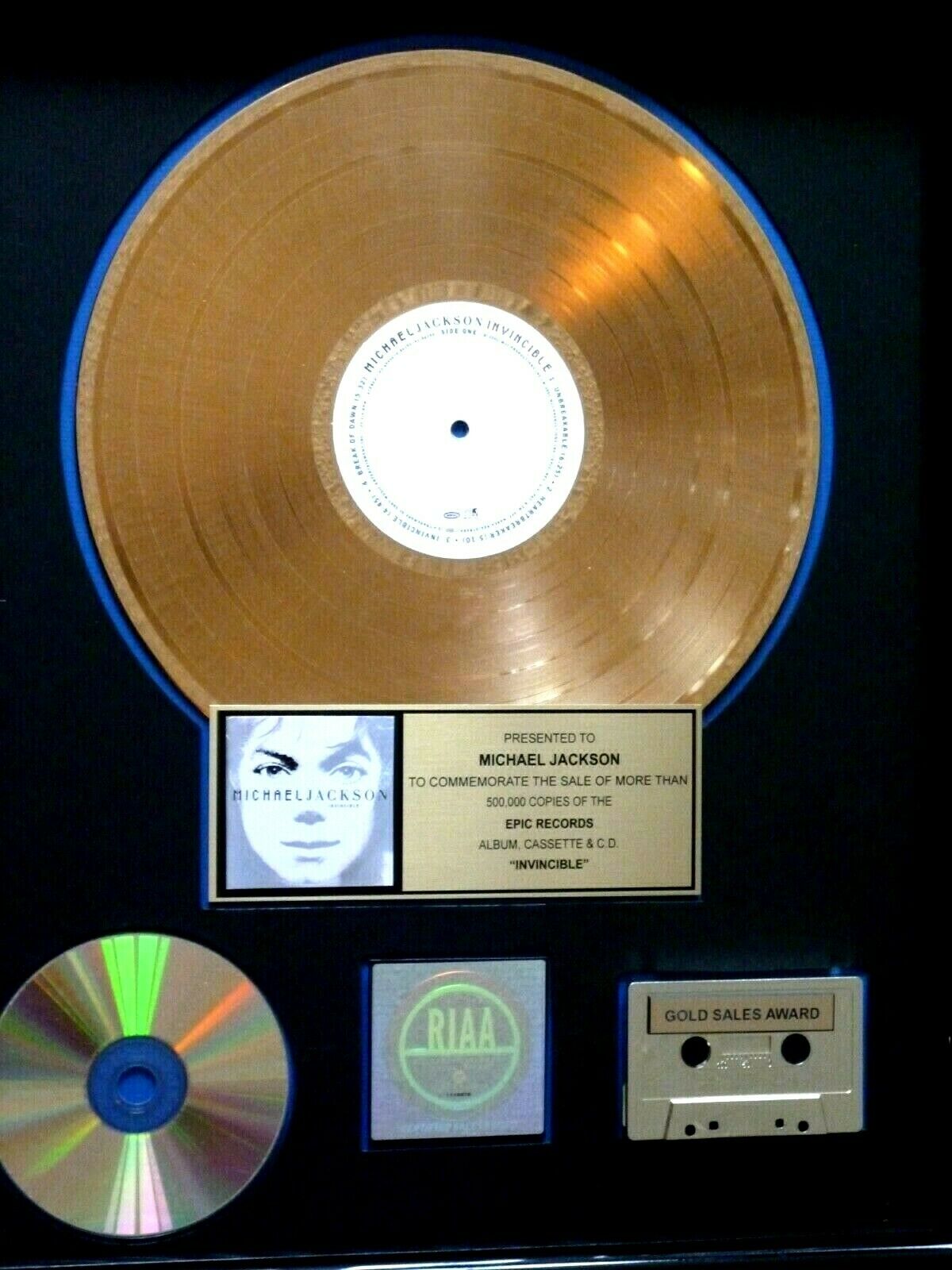 Michael Jackson RIAA gold award “INVINCIBLE” Memorabilia Catalogue