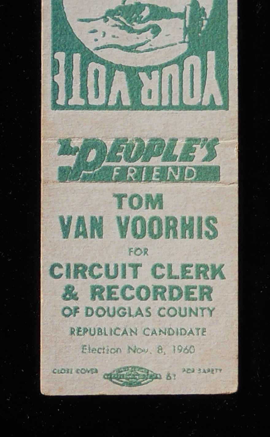 1960 Vote Tom Van Voorhis for Circuit Clerk & Recorder Tuscola IL
