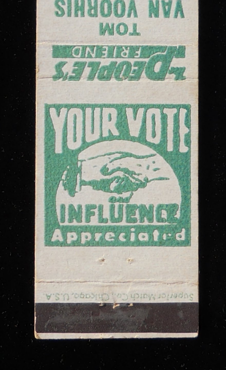 1960 Vote Tom Van Voorhis for Circuit Clerk & Recorder Tuscola IL