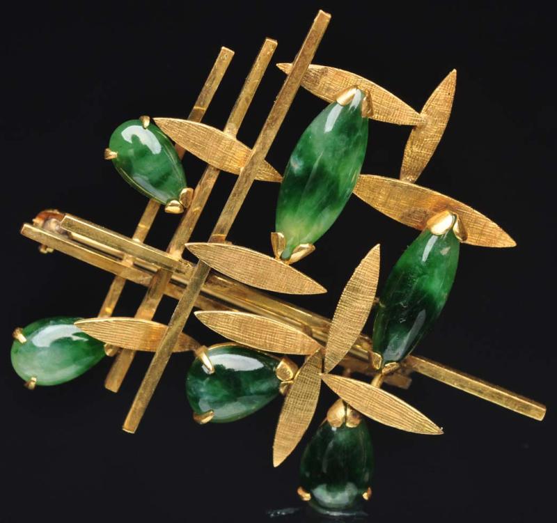 Lot Detail 14K Y. GOLD PIN WITH JADE STONES.