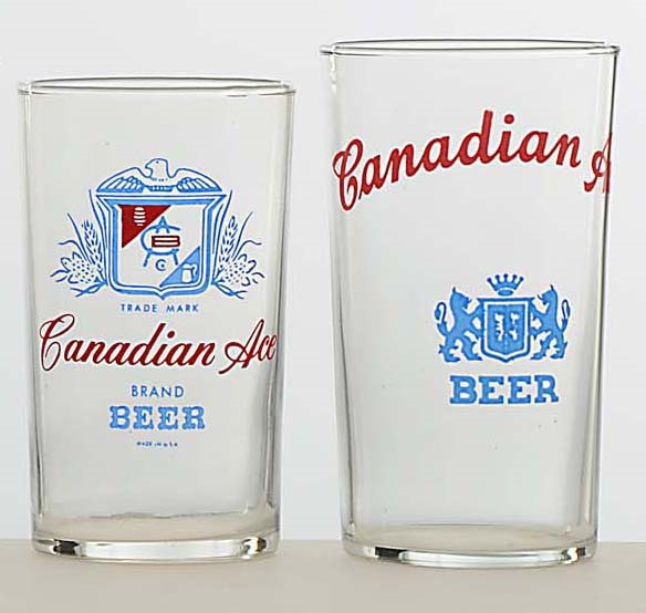 Lot Detail LOT OF 2 CANADIAN ACE ENAMELED BEER GLASSES.