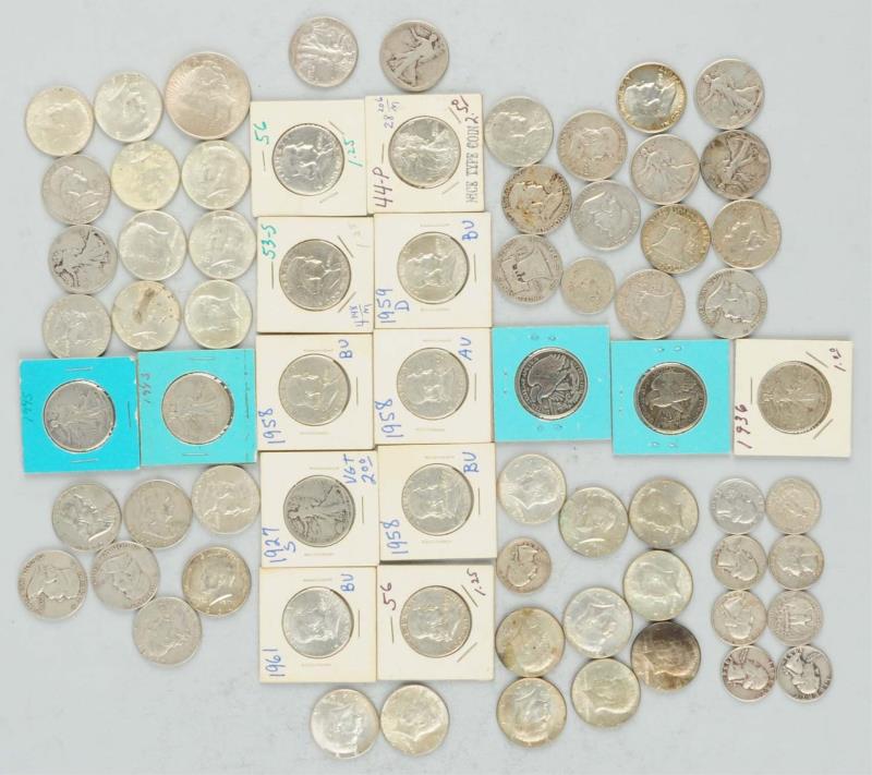 Lot Detail LOT OF 90 SILVER HALVES, QUARTERS & PEACE DOLLAR