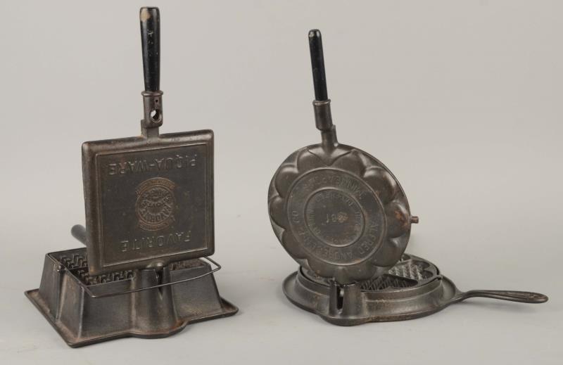 Lot Detail LOT OF 2 SQUARE & ROUND CAST IRON WAFFLE IRONS