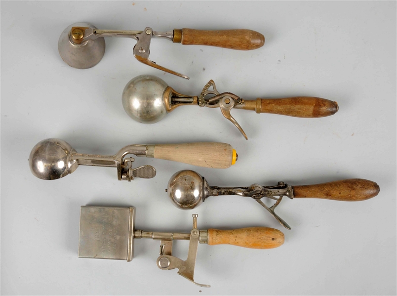 Lot Detail LOT OF 5 EARLY ICE CREAM SCOOPS.