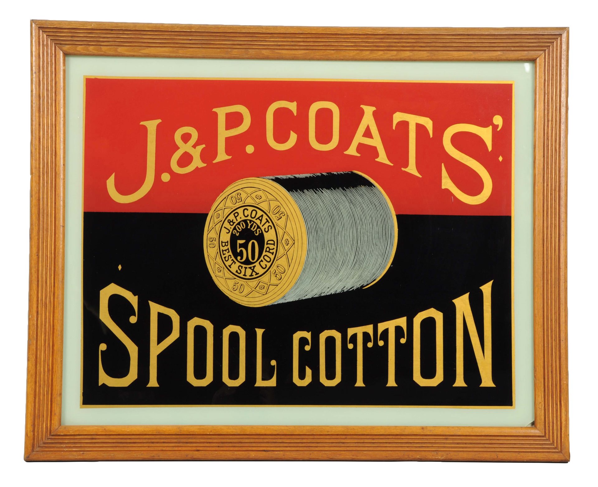 Lot Detail J&P COATS SPOOL COTTON REVERSE GLASS SIGN.