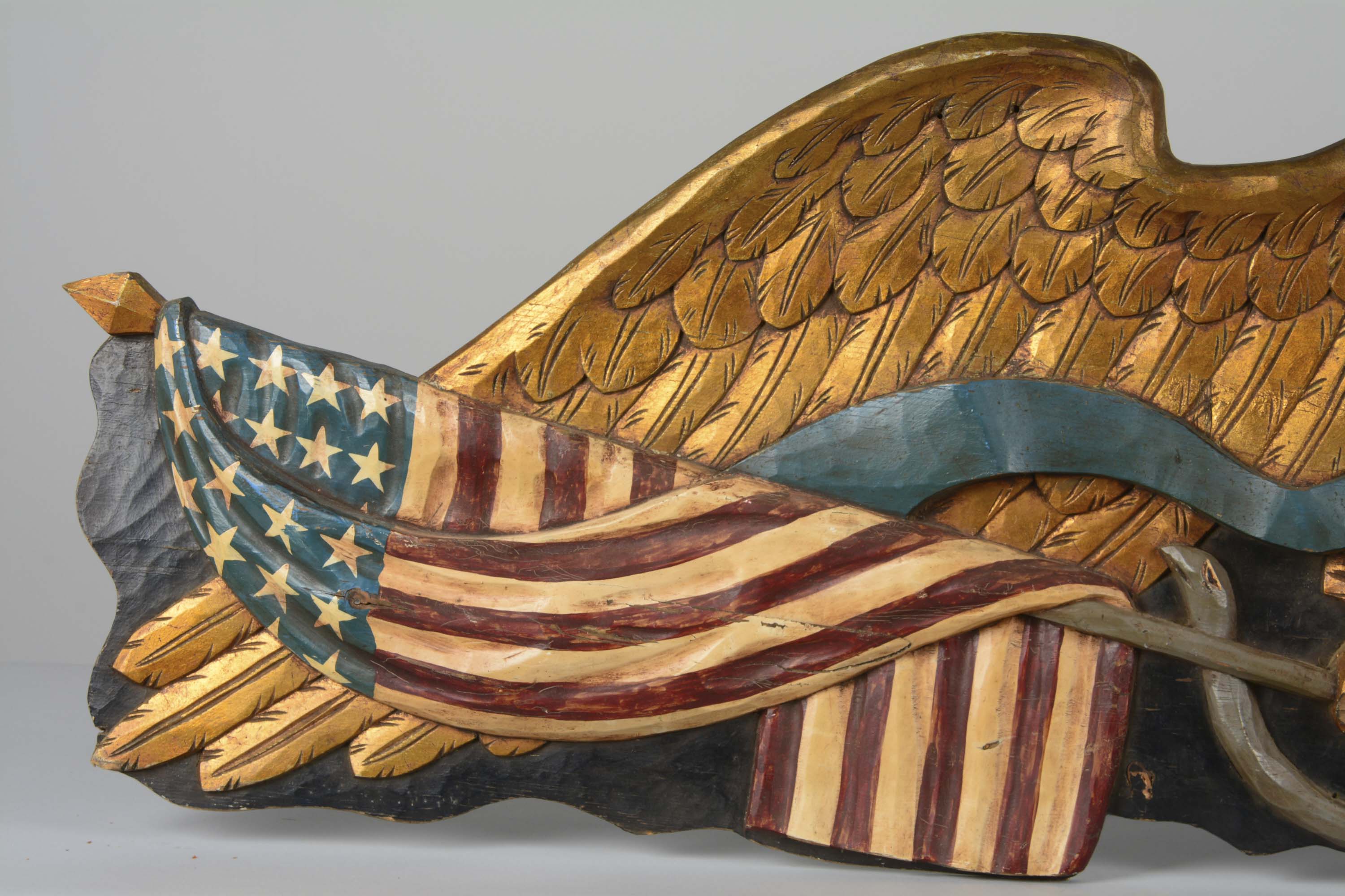 Lot Detail Carved Wood Golden Eagle With Flag Sign