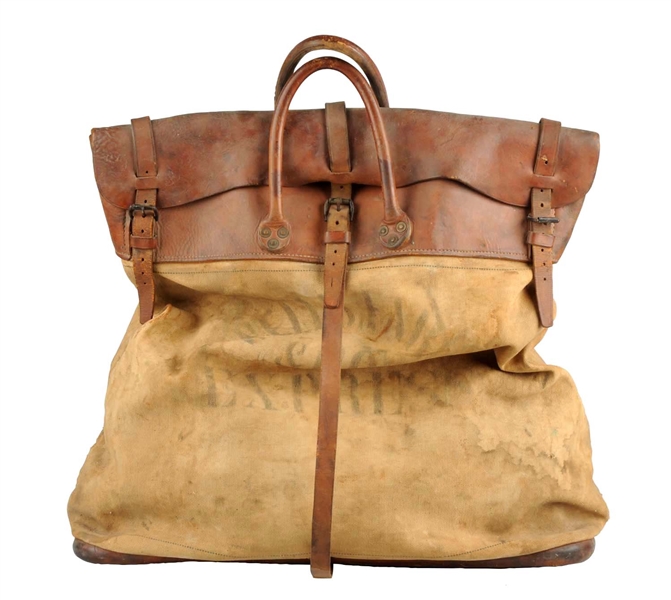 Lot Detail LARGE WELLS FARGO LEATHER & CANVAS BAG.