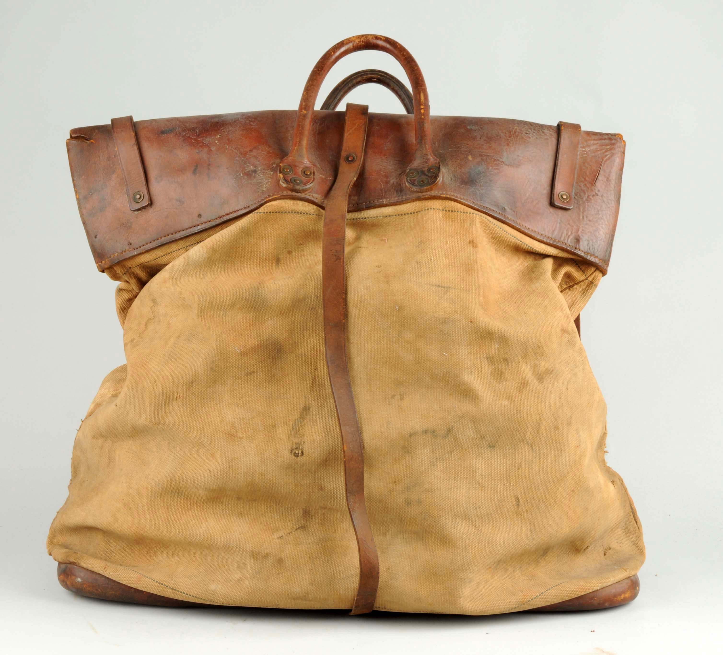 Lot Detail LARGE WELLS FARGO LEATHER & CANVAS BAG.