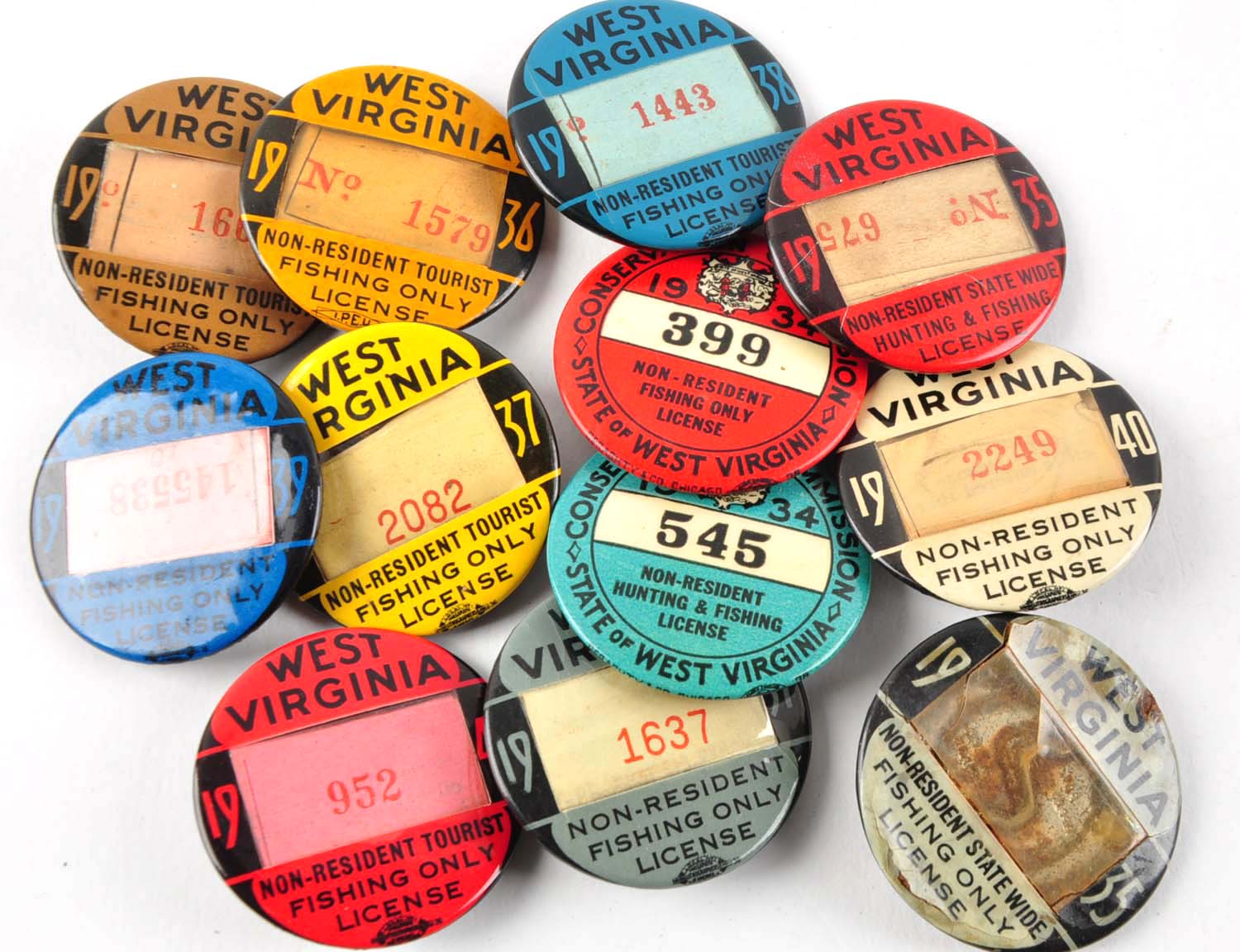 Lot Detail LOT OF 12 19341940 WEST VIRGINIA FISHING LICENSES.