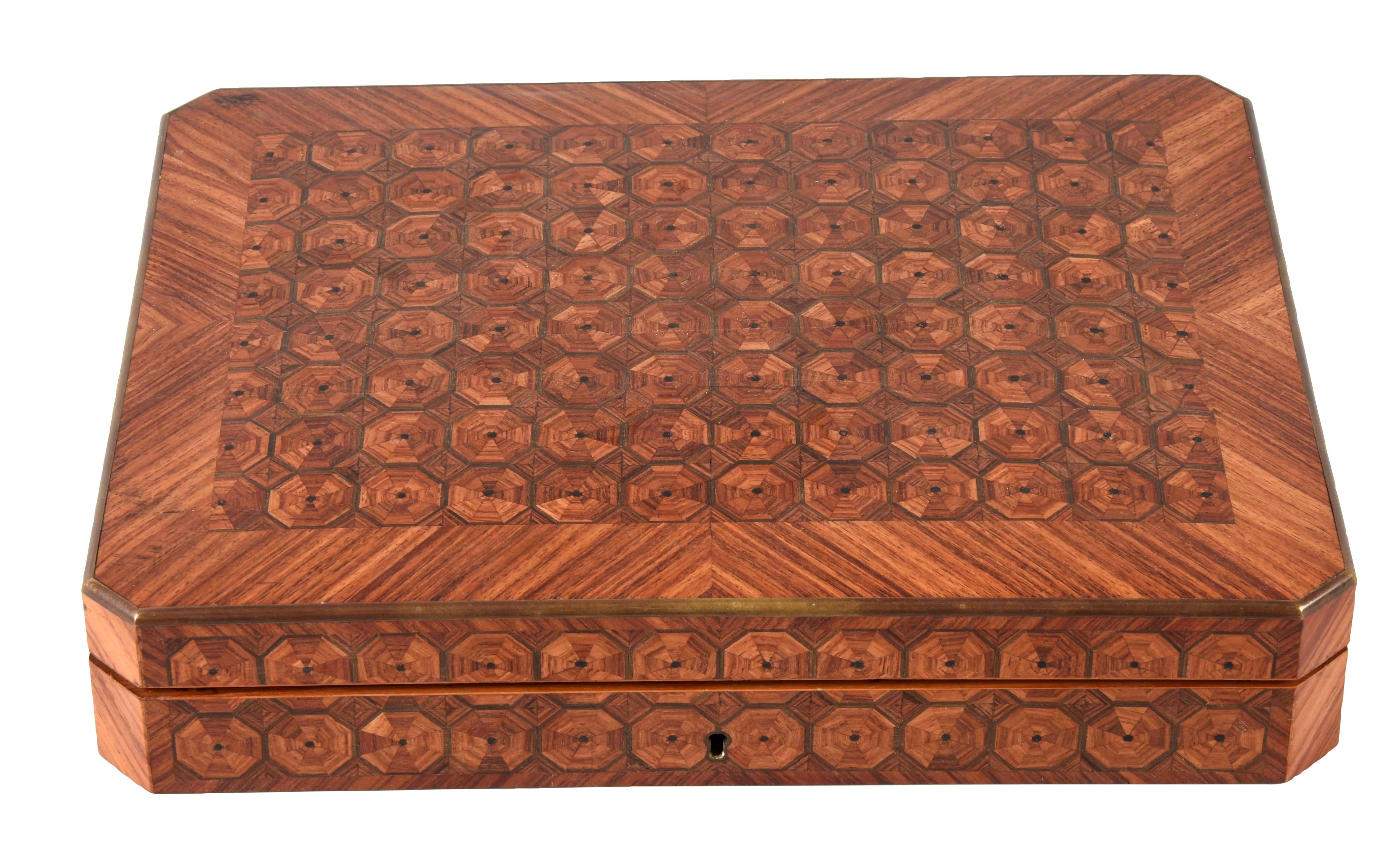 Lot Detail BEAUTIFUL WALNUT POKER CHIP BOX WITH MOTHER OF PEARL CHIPS.