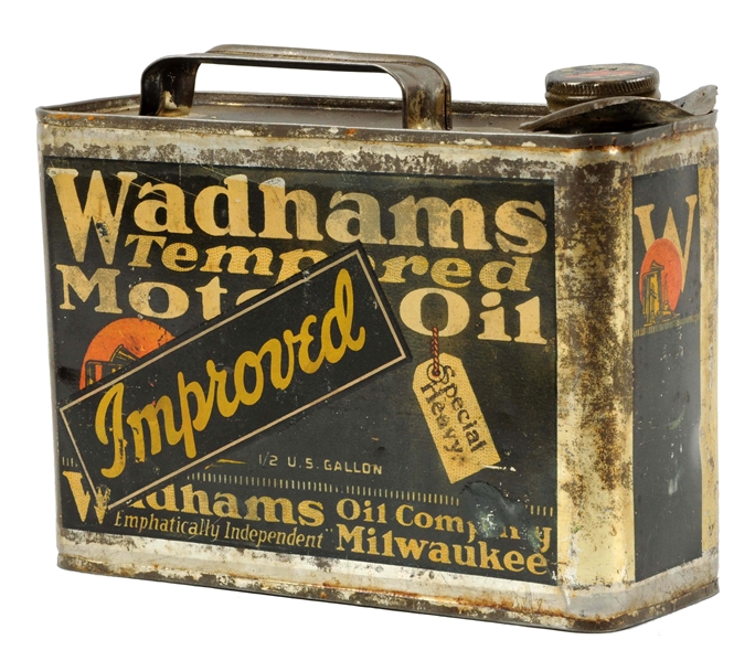 Lot Detail WADHAMS TEMPERED MOTOR OIL HALF GALLON FLAT METAL CAN.
