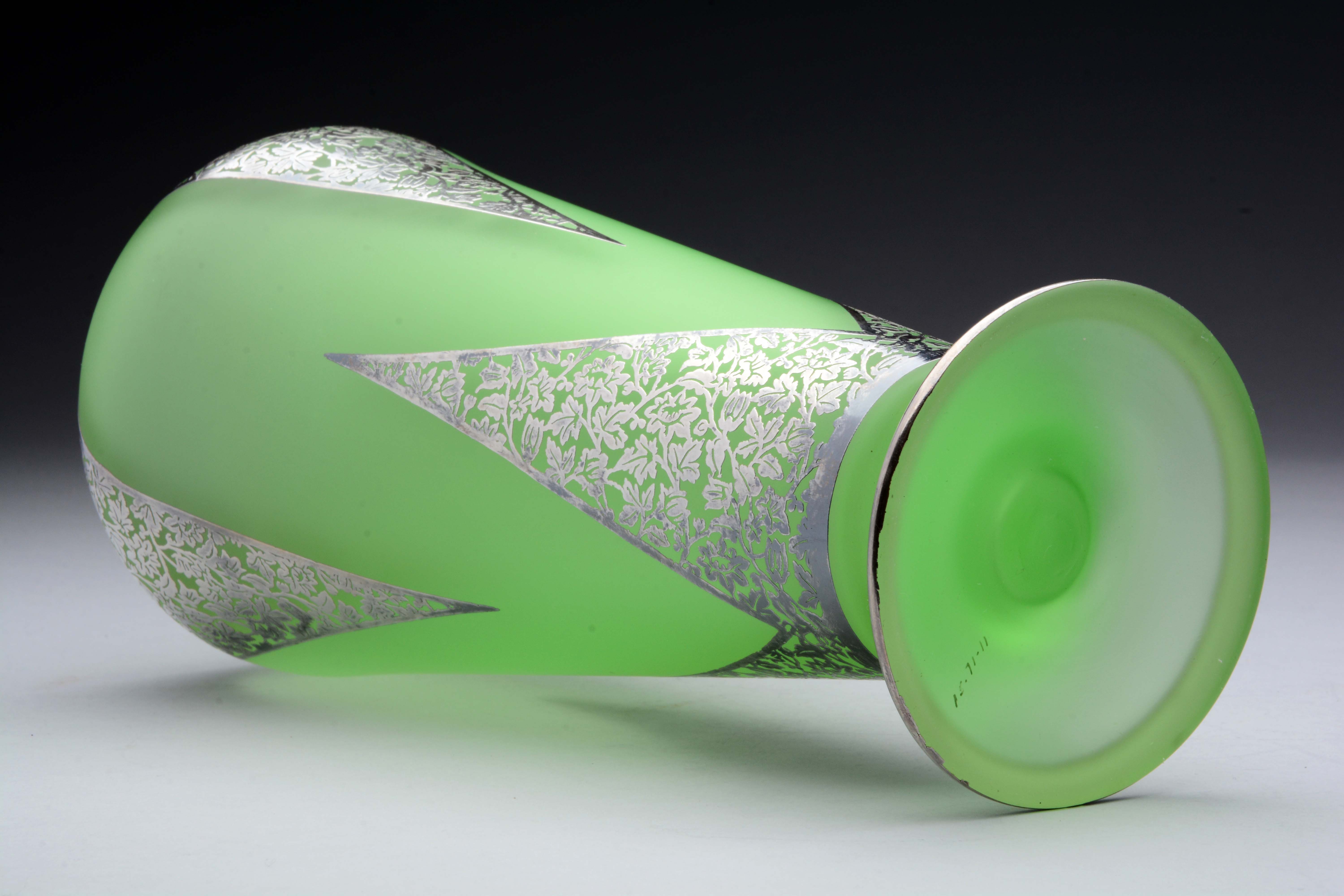 Lot Detail TIFFIN ART GLASS VASE W/ SILVER OVERLAY.