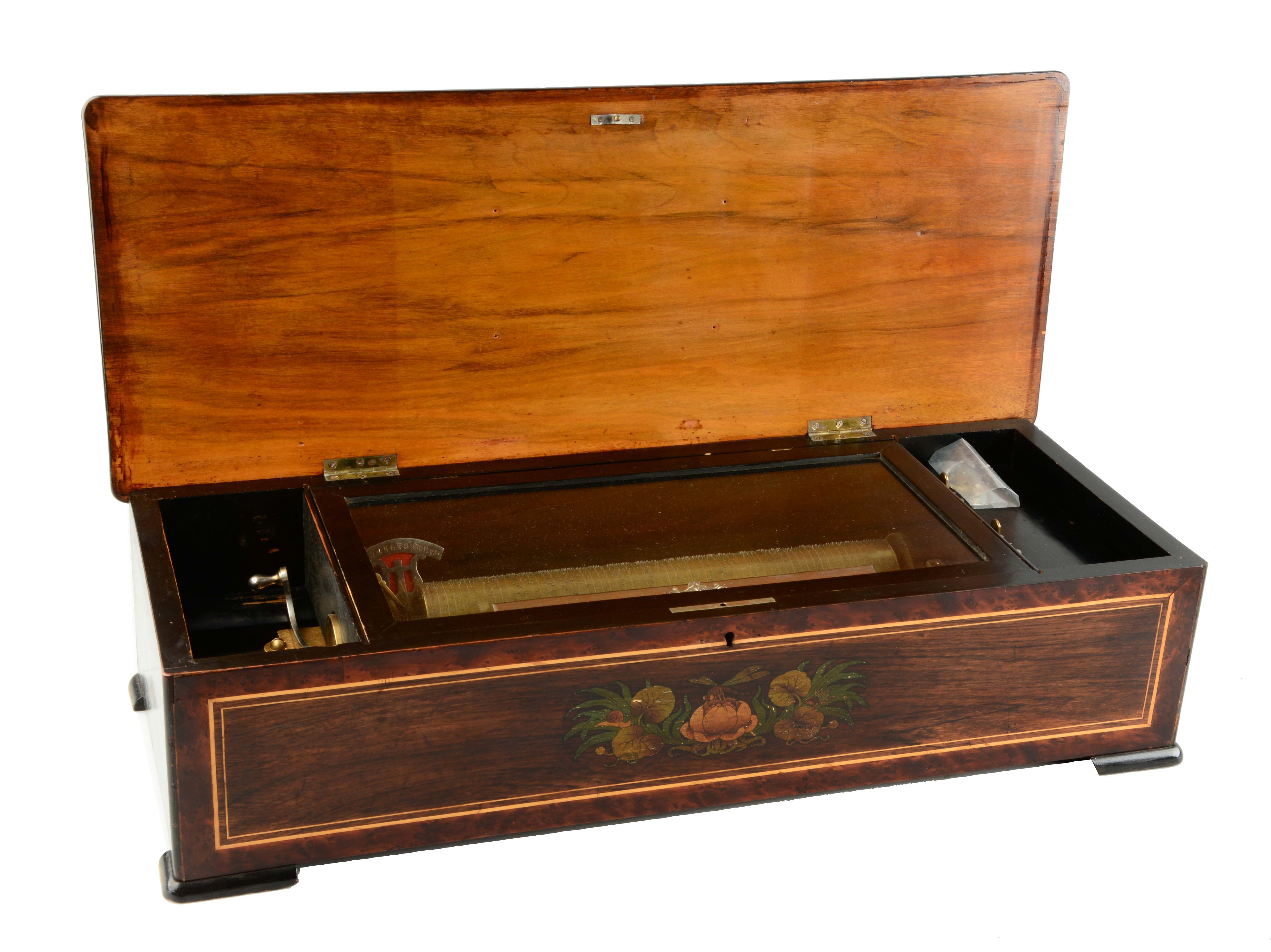 Lot Detail Cylinder Wooden Music Box w/ Inlay Work.