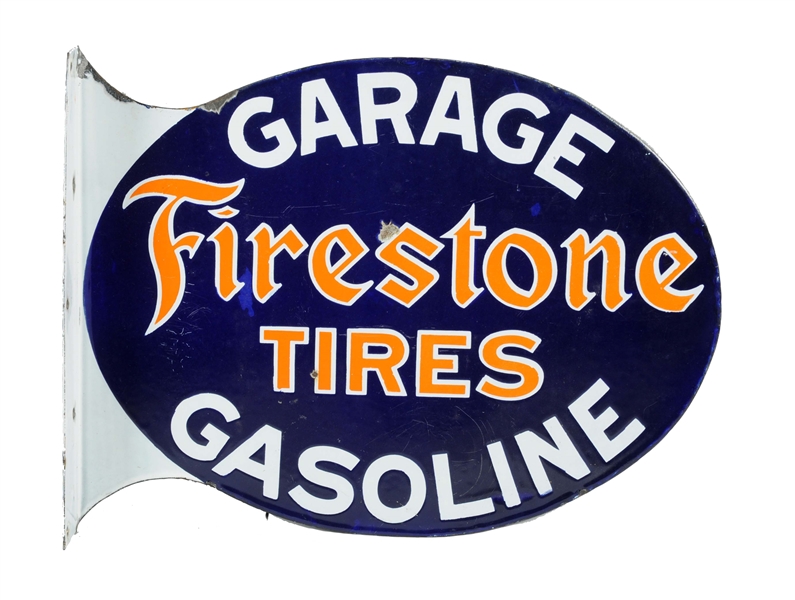 Lot Detail FIRESTONE TIRES GARAGE & GASOLINE PORCELAIN FLANGE SIGN.