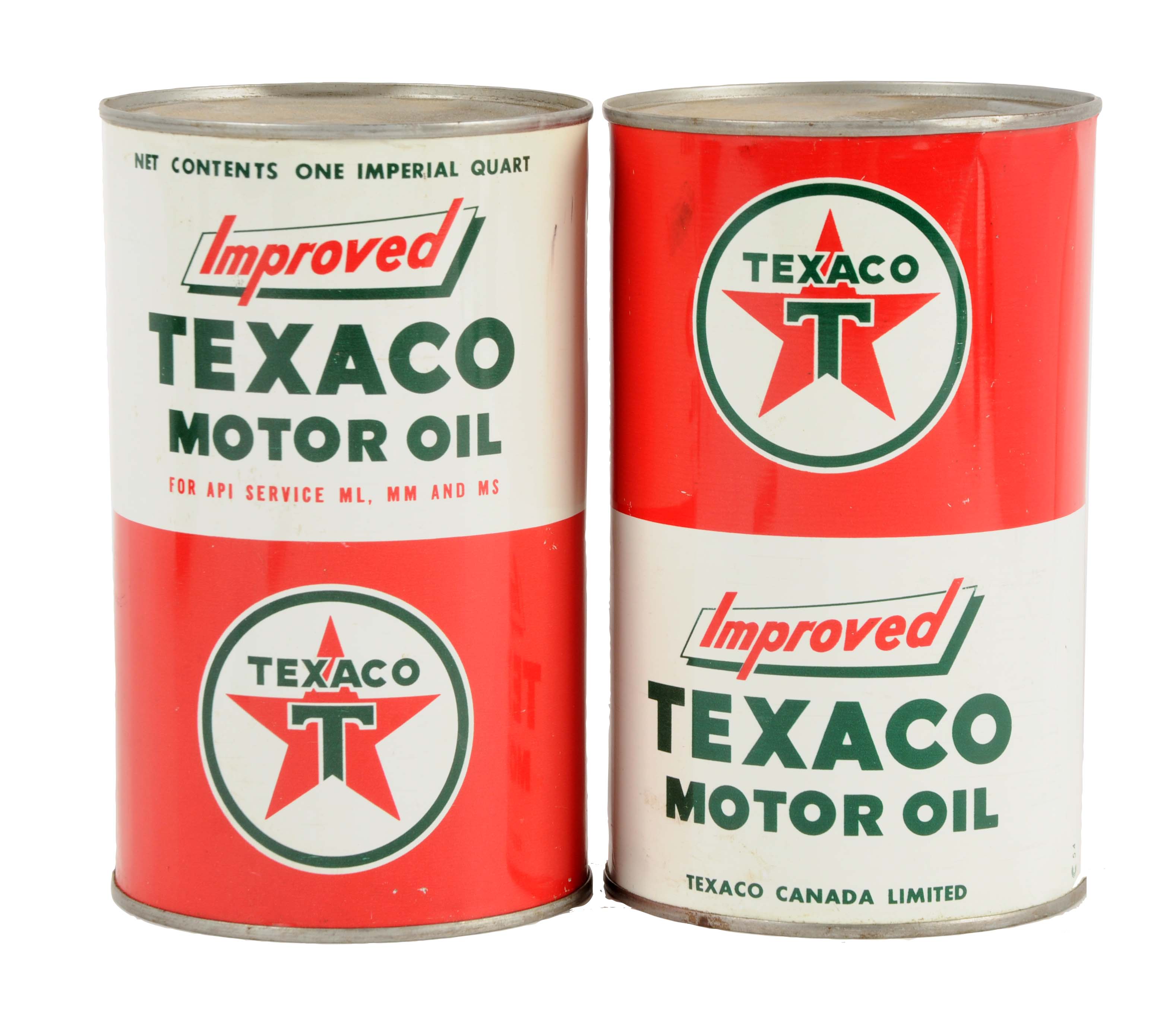 Lot Detail LOT OF 2 TEXACO IMPROVED IMPERIAL QUART OIL CANS.