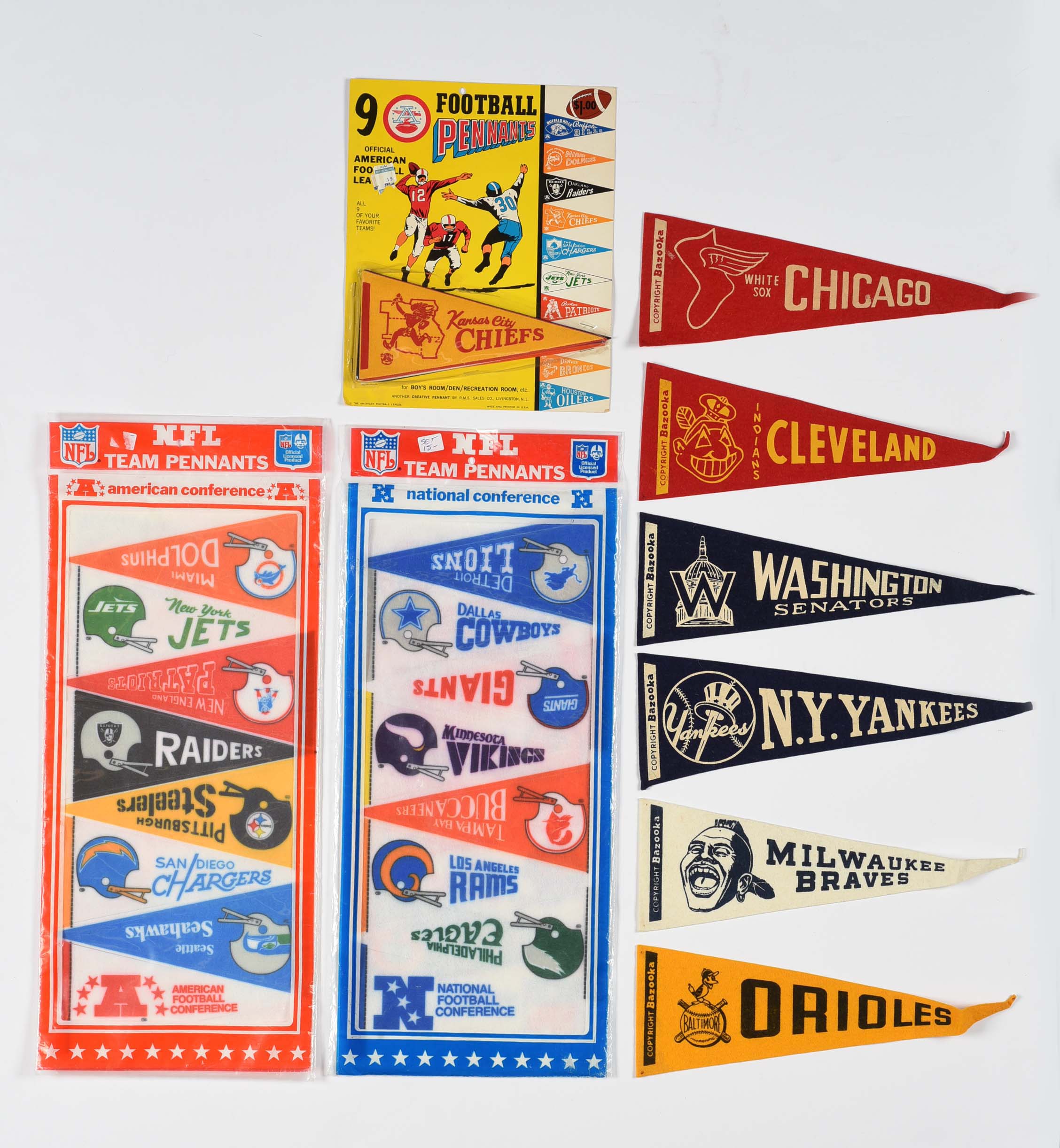 Lot Detail LOT OF FOOTBALL AND BASEBALL MINI PENNANTS.