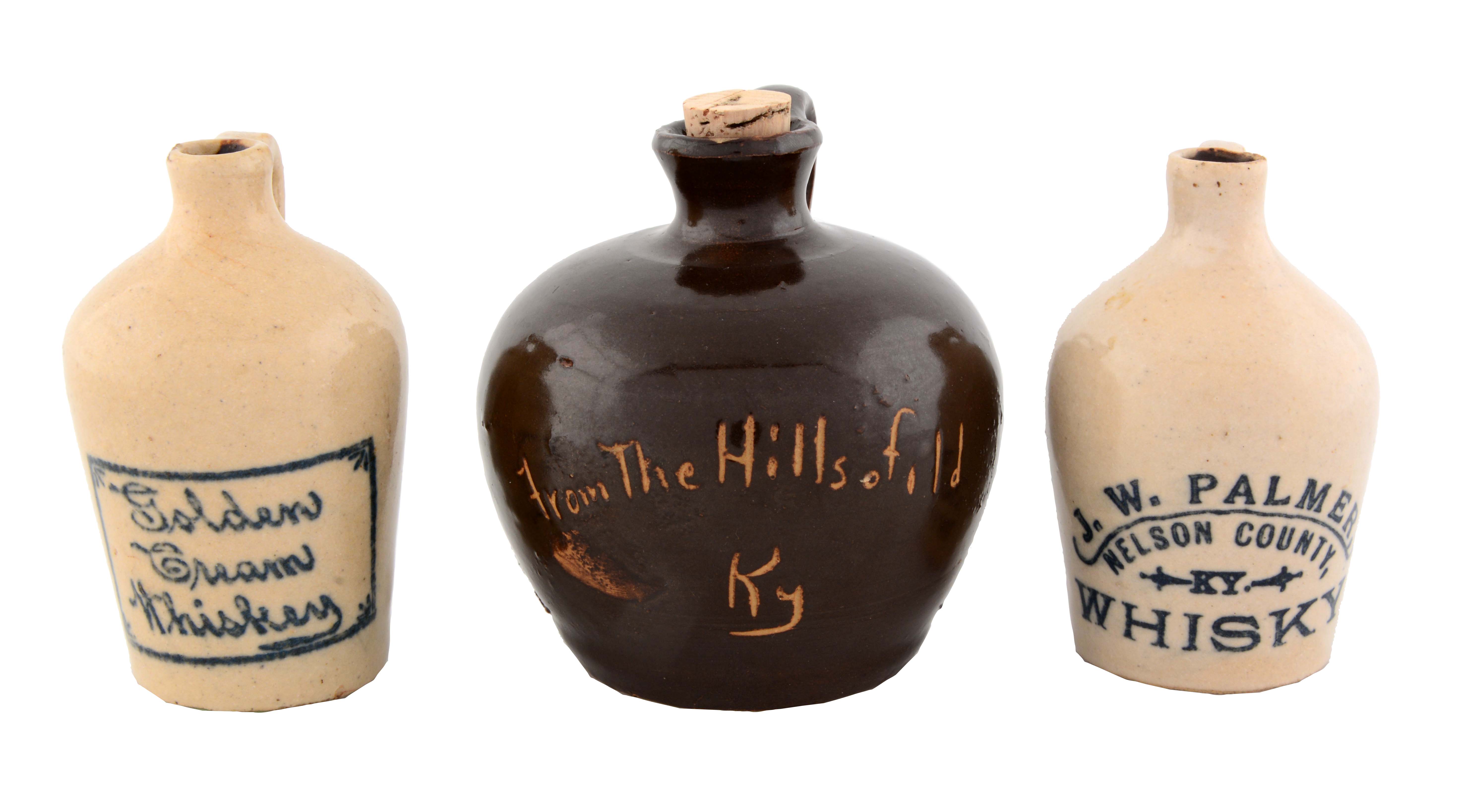 Lot Detail LOT OF 3 SMALL WHISKEY & SOUVENIR JUGS.