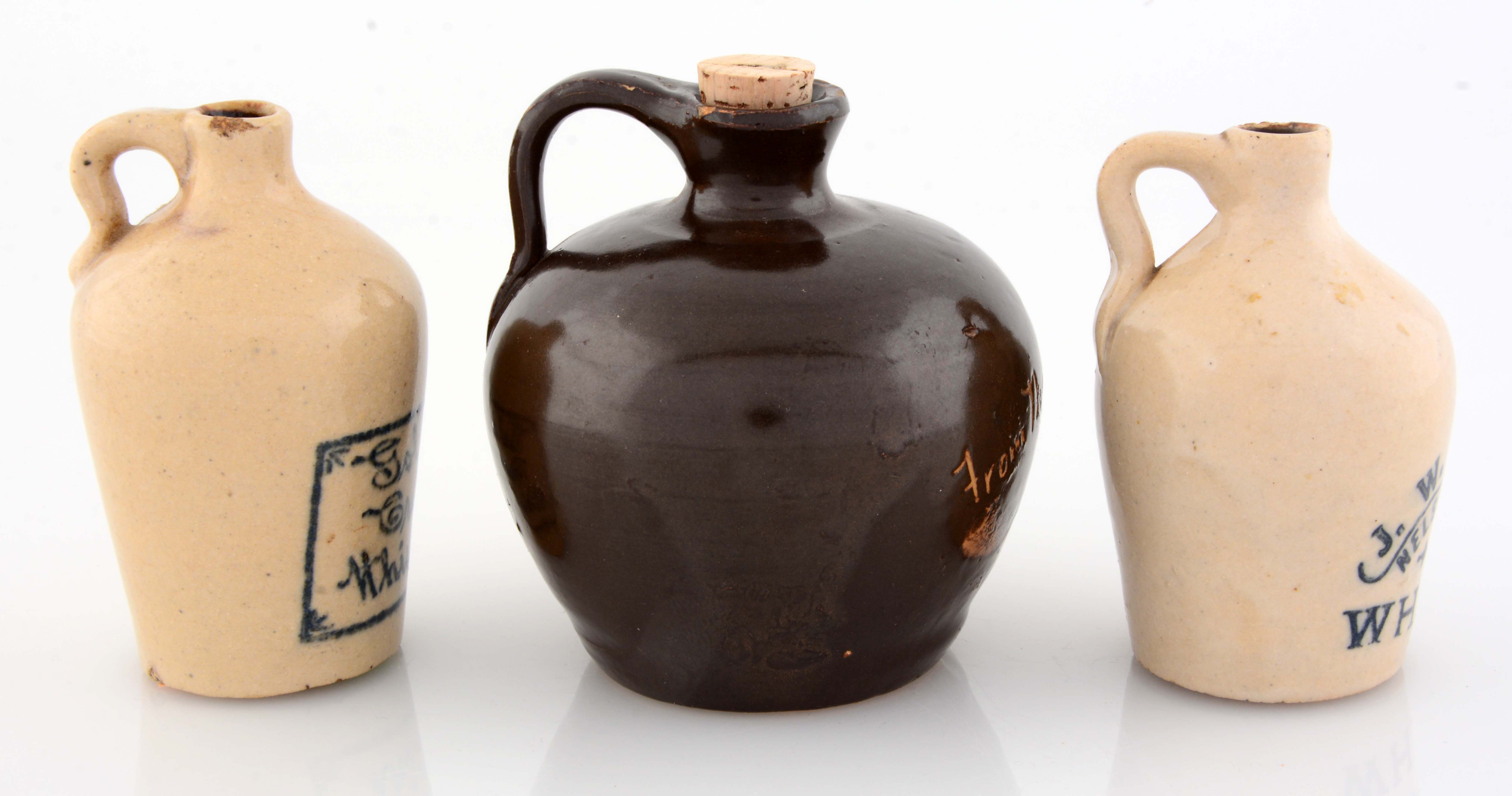 Lot Detail LOT OF 3 SMALL WHISKEY & SOUVENIR JUGS.
