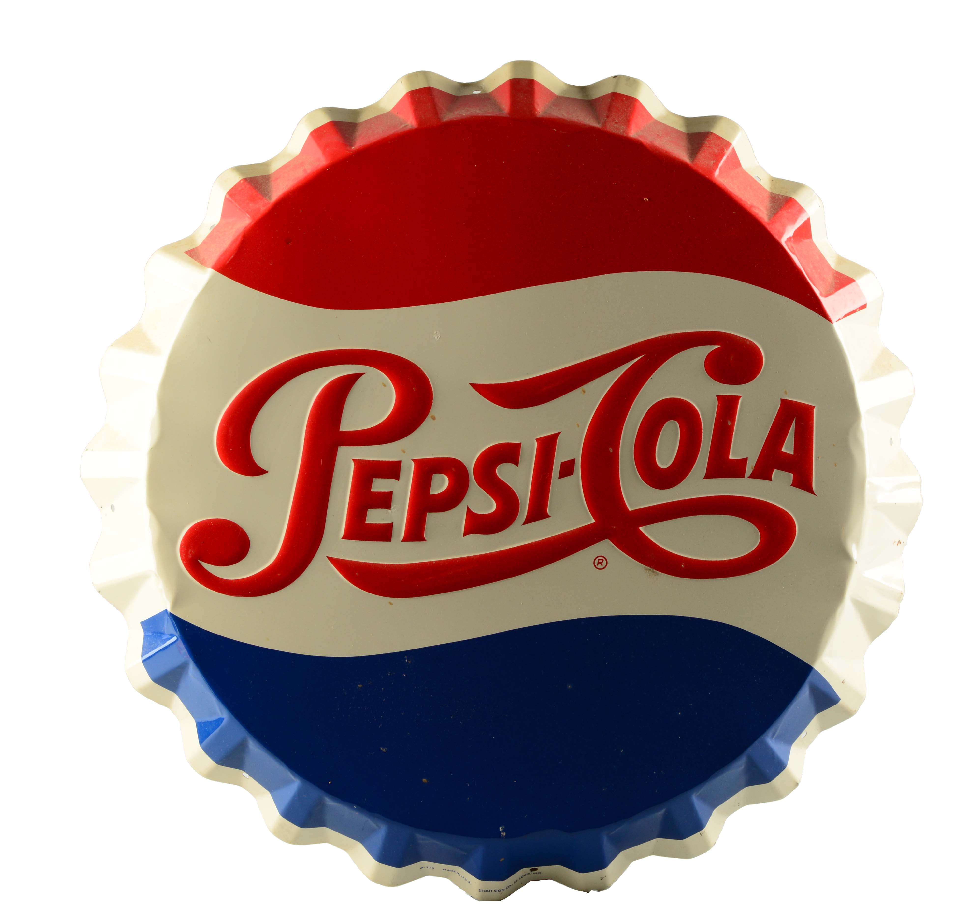 Lot Detail PEPSICOLA BOTTLE CAP SHAPED EMBOSSED TIN SIGN.