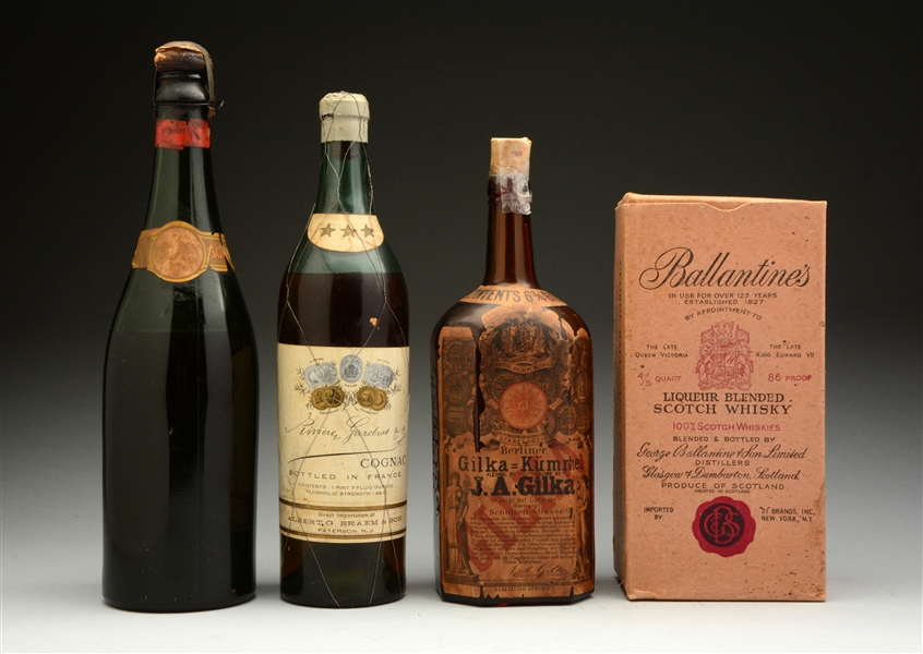 Lot Detail LOT OF 4 ANTIQUE ALCOHOL BOTTLES.