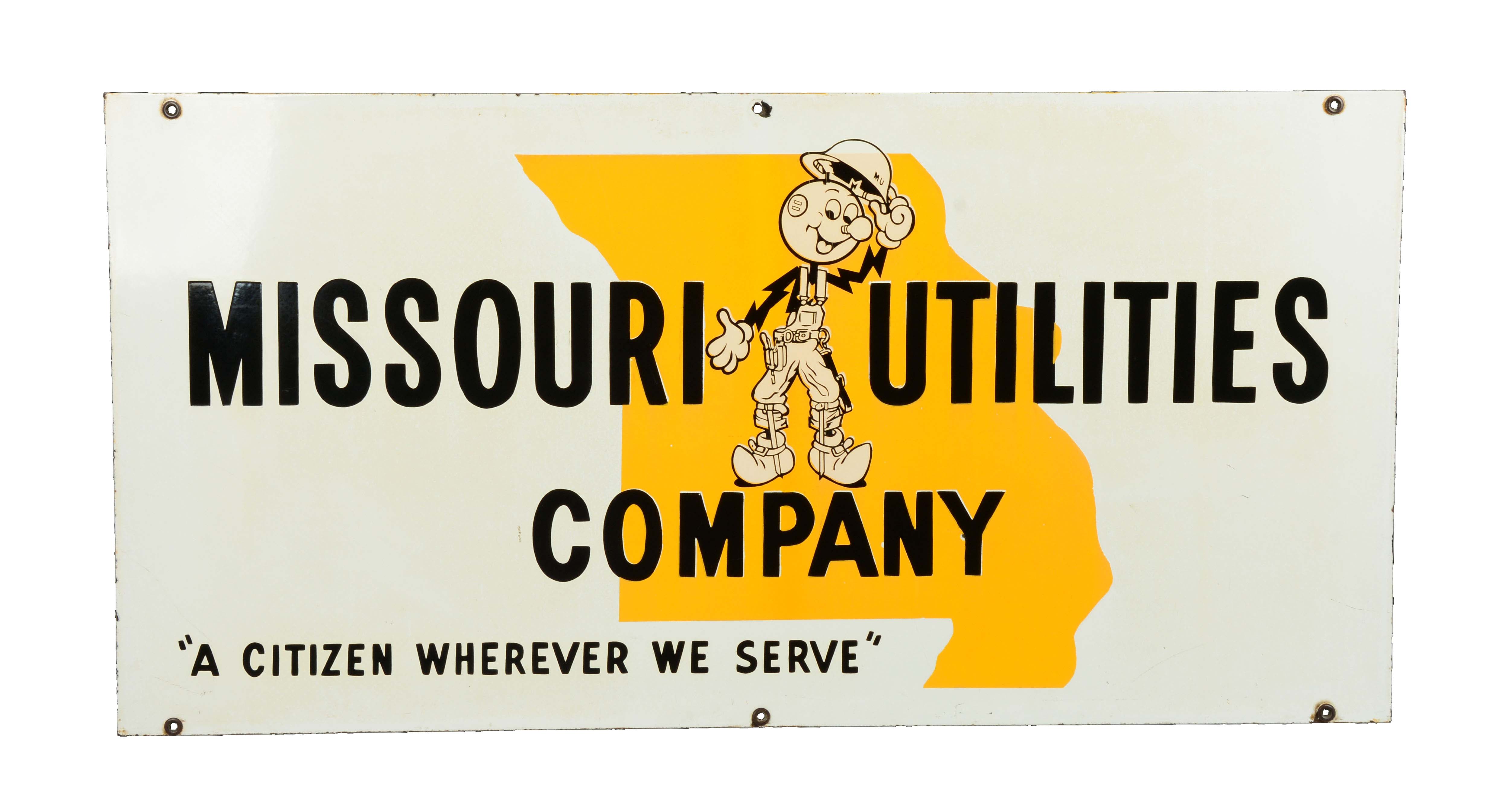 Lot Detail MISSOURI UTILITIES COMPANY REDDY KILOWATT PORCELAIN ADVERTISEMENT SIGN.