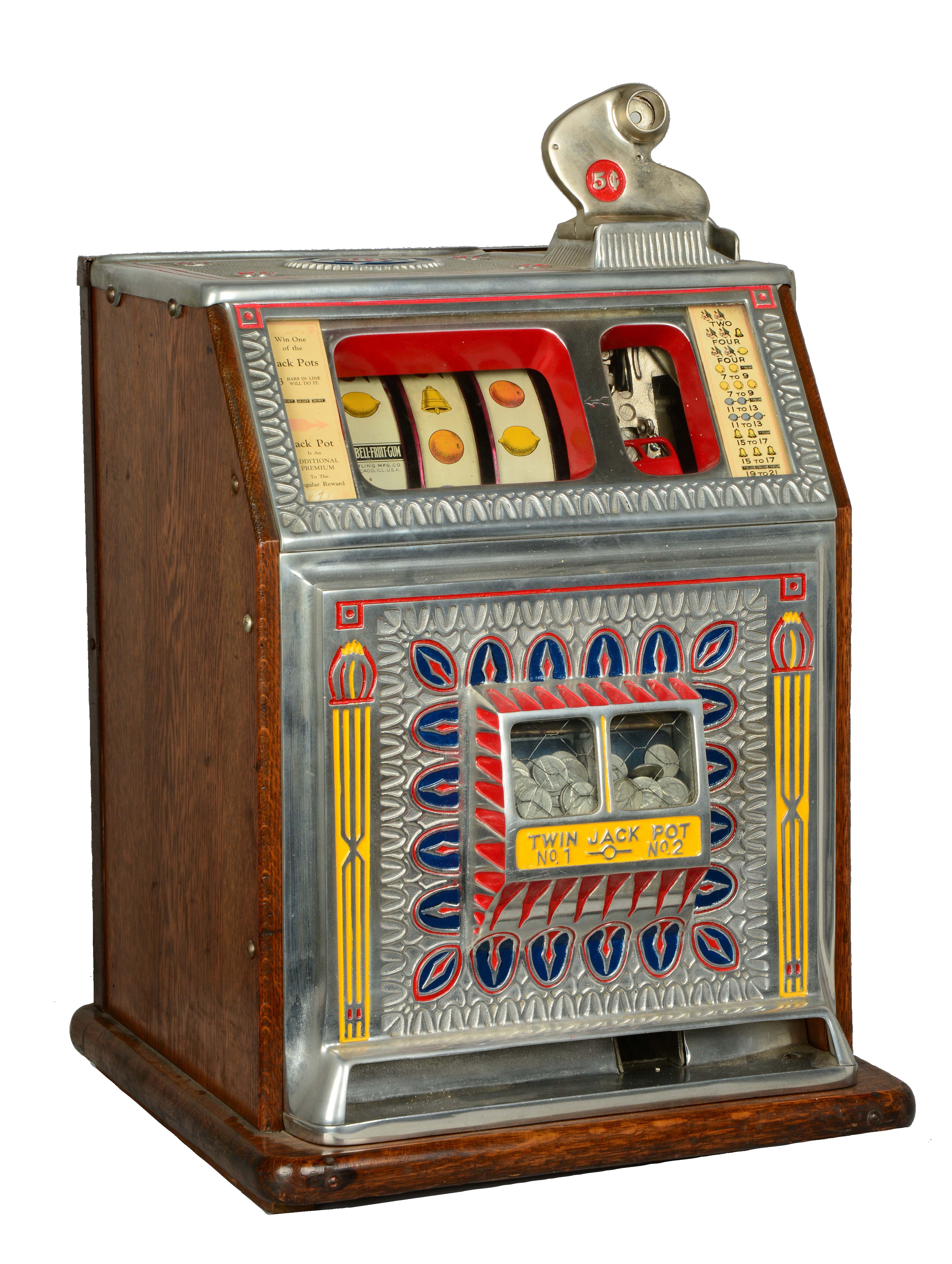 Lot Detail **5¢ WATLING BLUE SEAL TWIN JACKPOT SLOT MACHINE.
