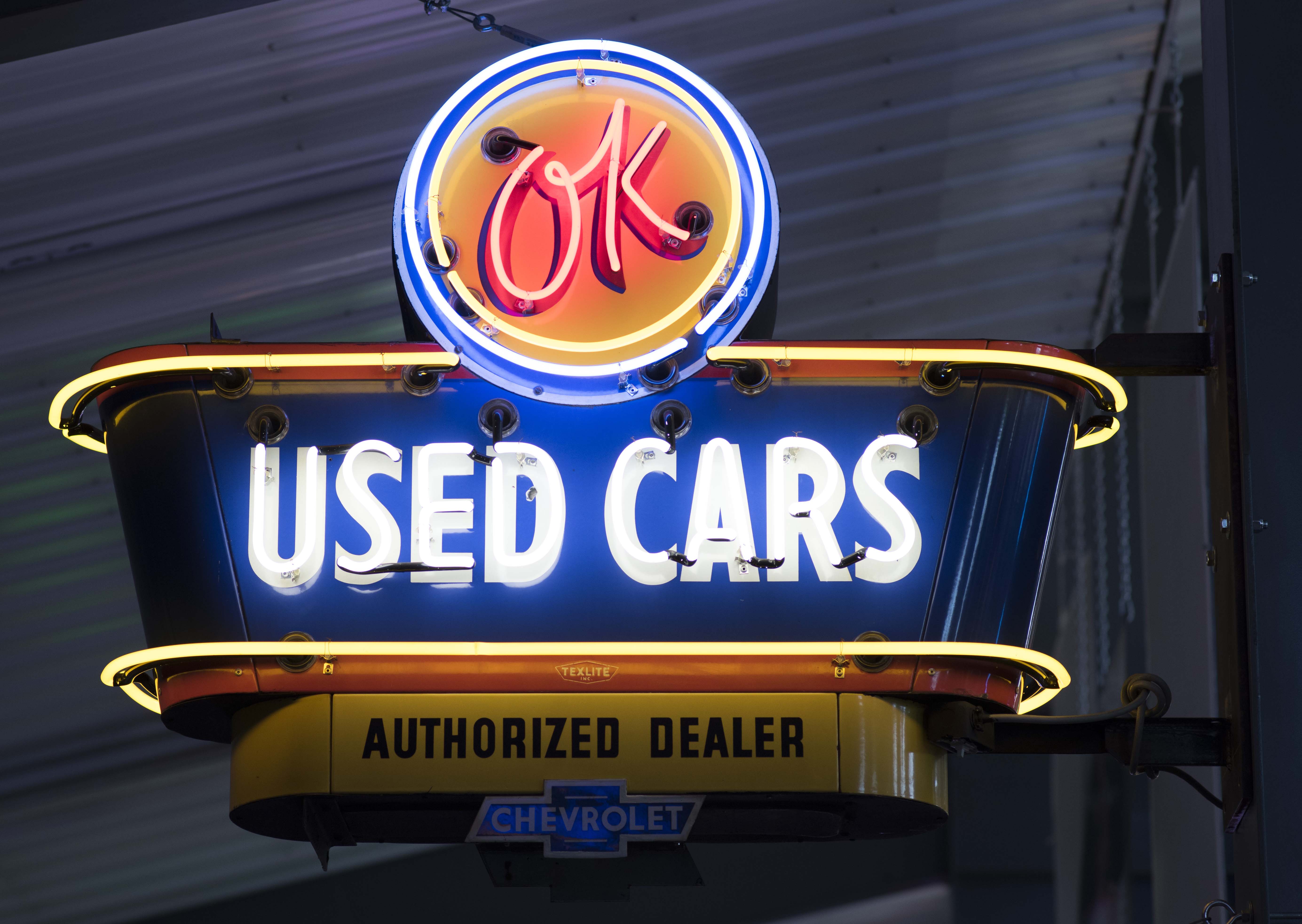 Lot Detail CHEVROLET OK USED CARS AUTHORIZED DEALER PORCELAIN NEON SIGN.