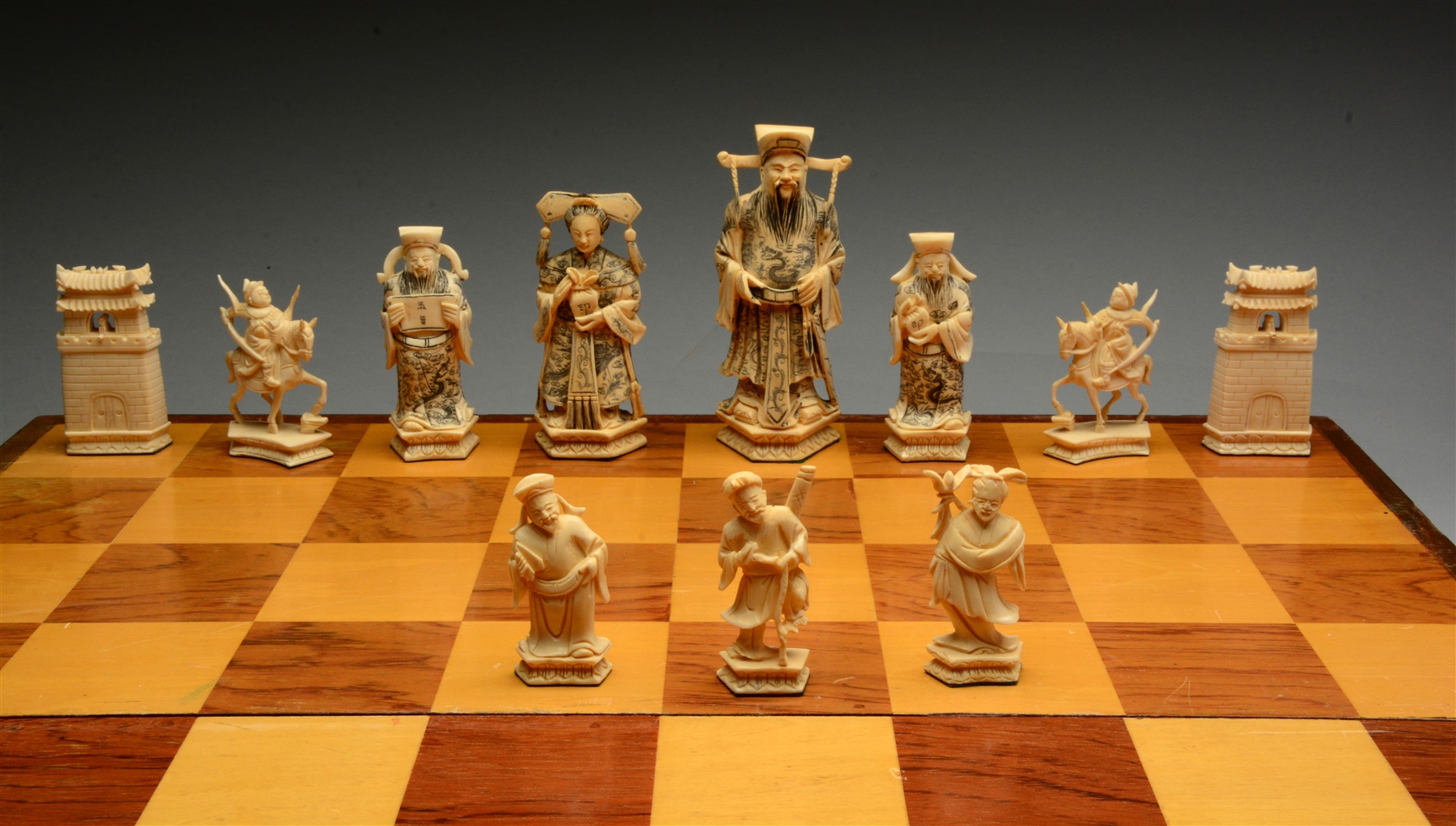 Lot Detail HAND CARVED IVORY CHESS SET.