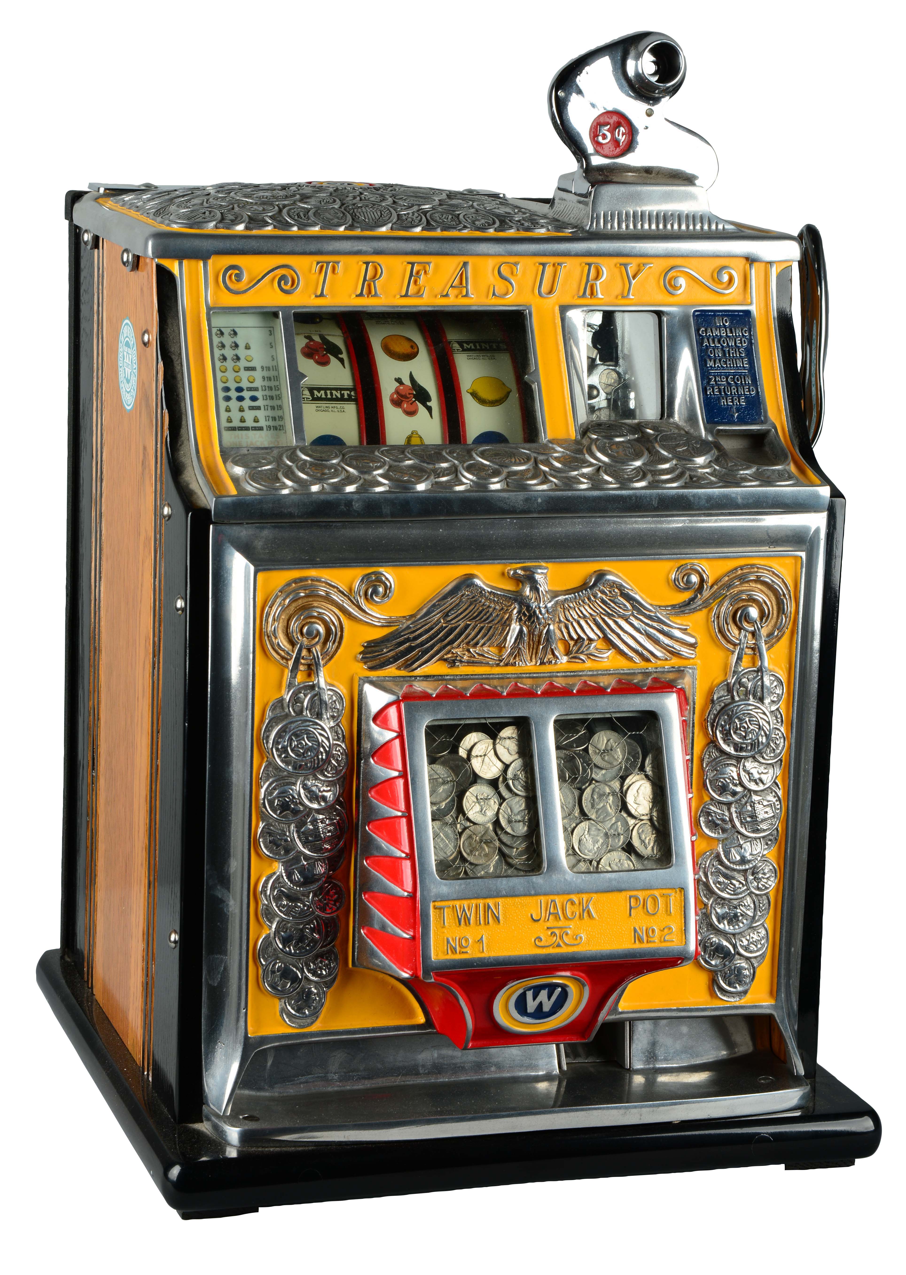 Lot Detail **5¢ WATLING TREASURY TWIN JACKPOT SLOT MACHINE.