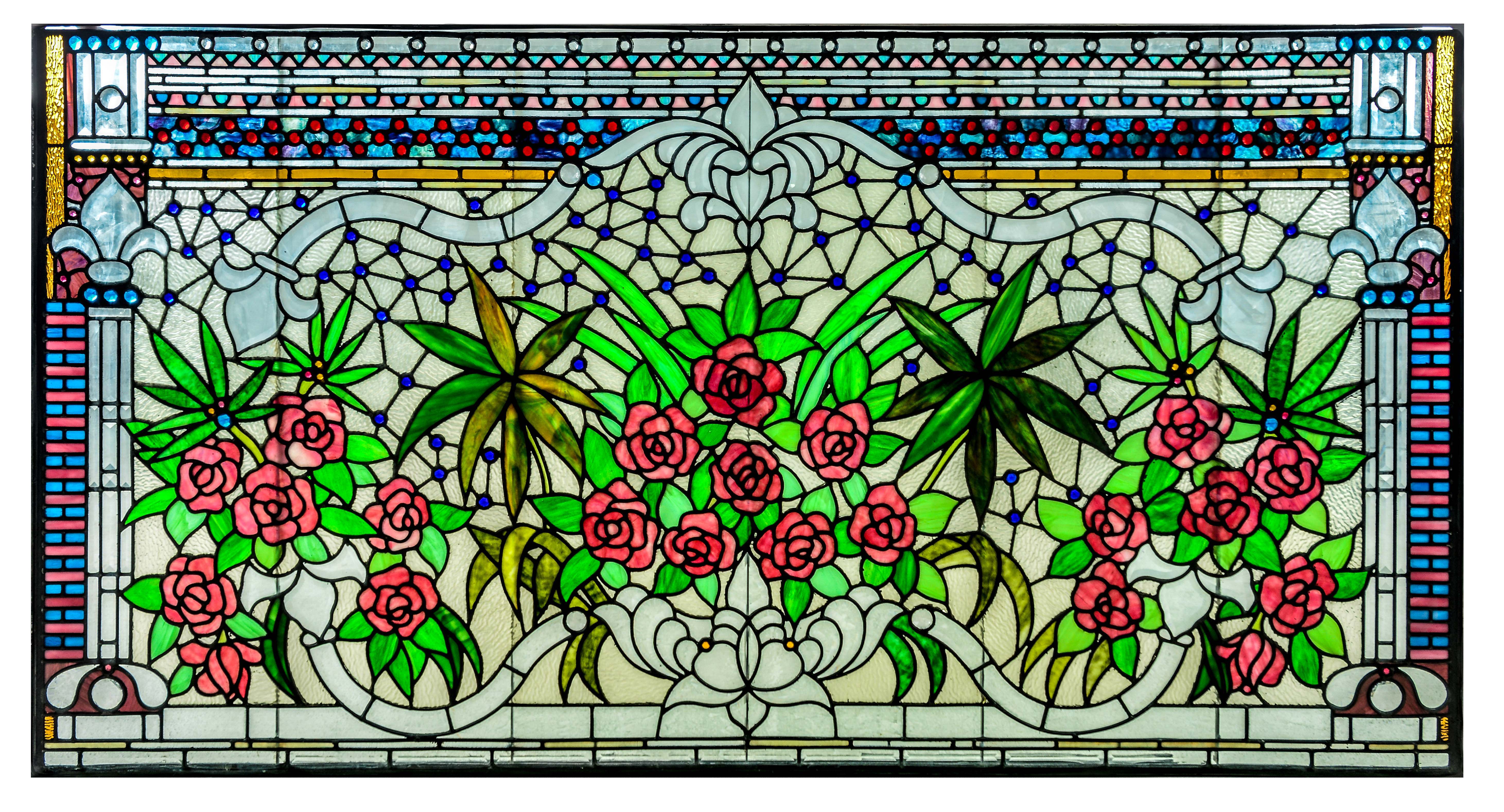 Lot Detail ORNATE STAINED GLASS WINDOW PANEL.