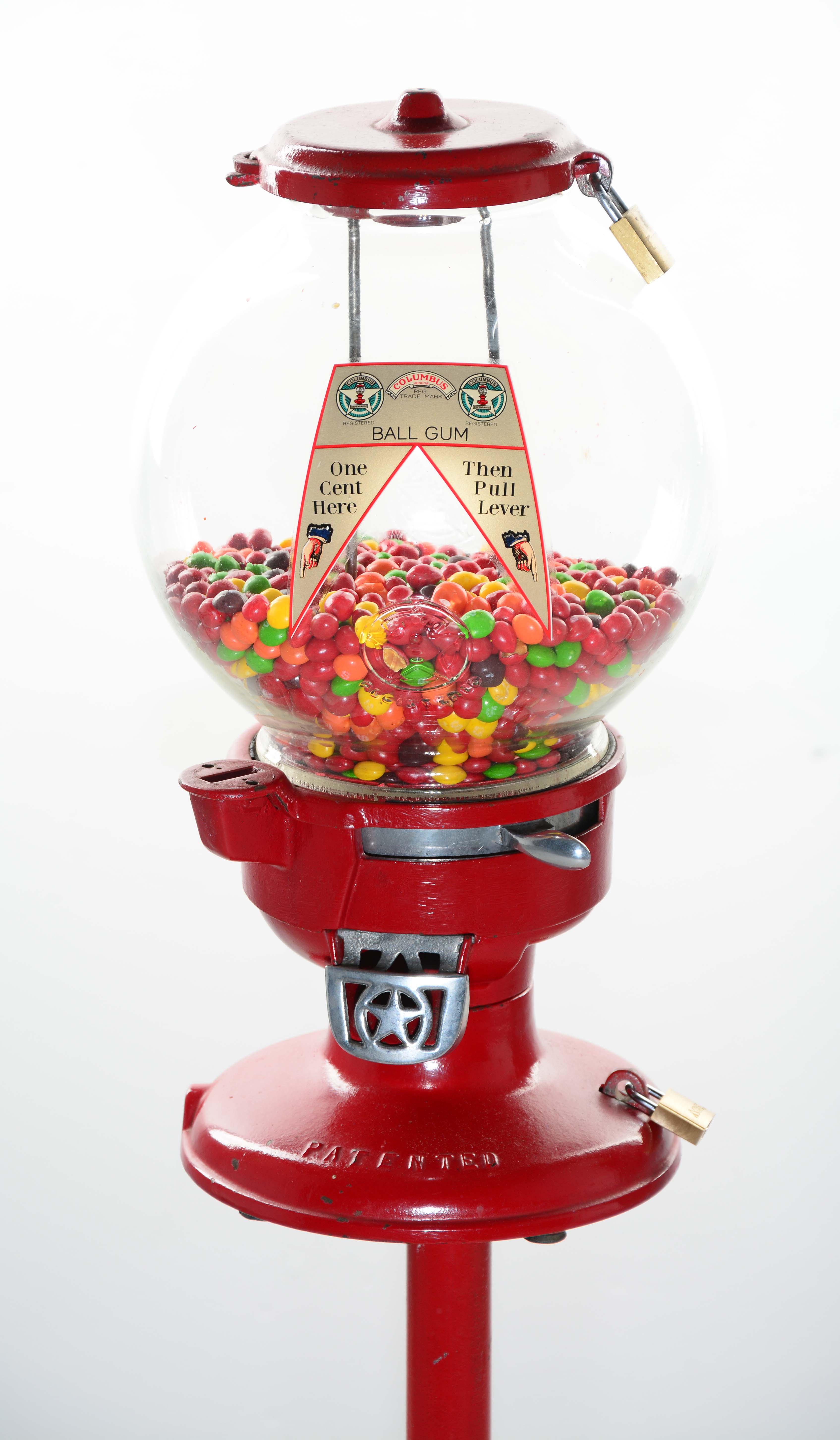 Lot Detail 1¢ COLUMBUS MODEL A GUMBALL VENDING MACHINE ON ORIGINAL STAND.