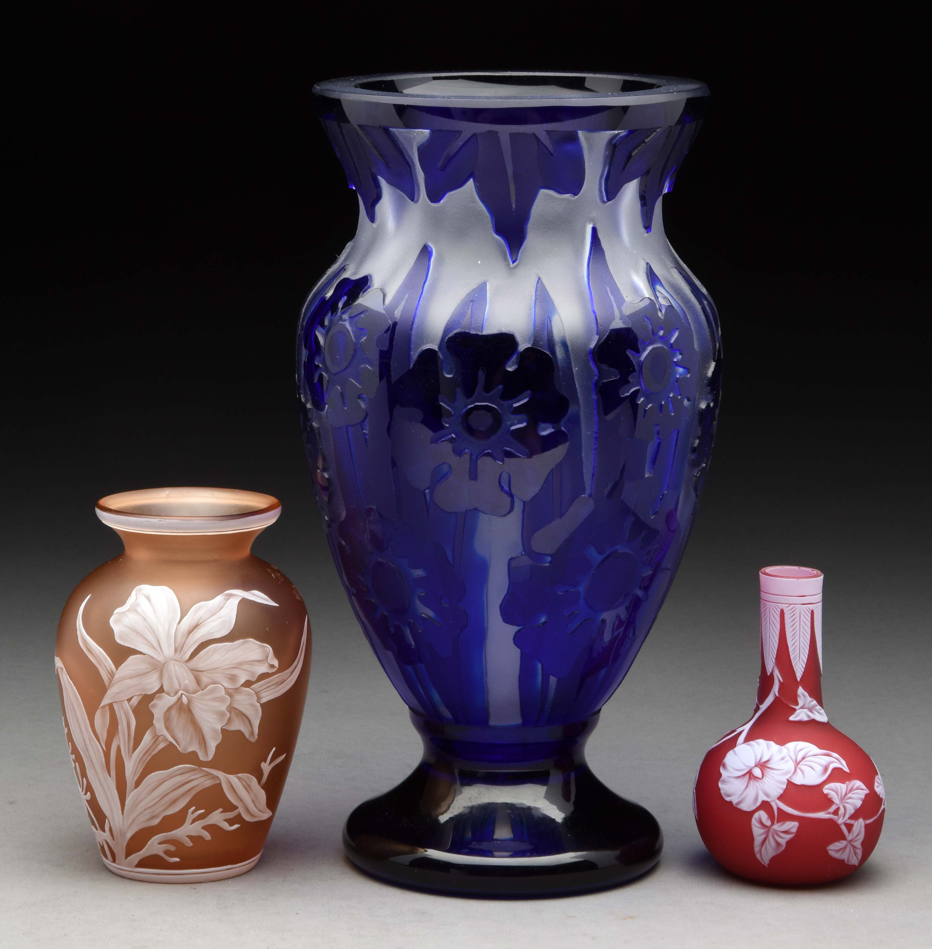 Lot Detail LOT OF 3 ENGLISH CAMEO GLASS VASES.