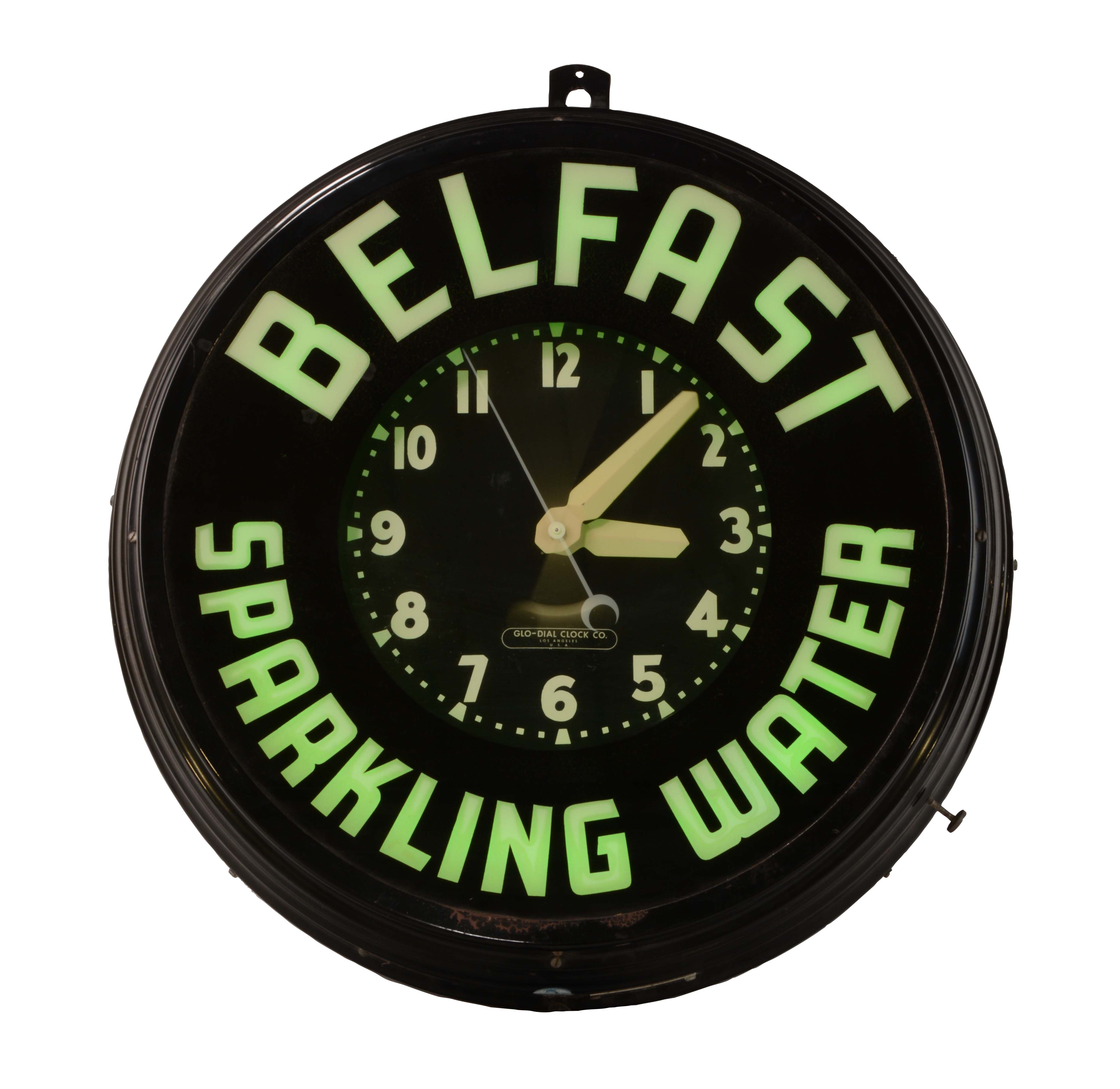 Lot Detail BELFAST SPARKLING WATER REVERSE ON GLASS GLO DIAL NEON CLOCK.