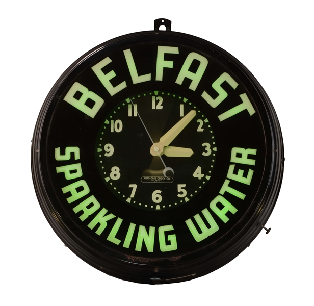 Lot Detail BELFAST SPARKLING WATER REVERSE ON GLASS GLO DIAL NEON CLOCK.