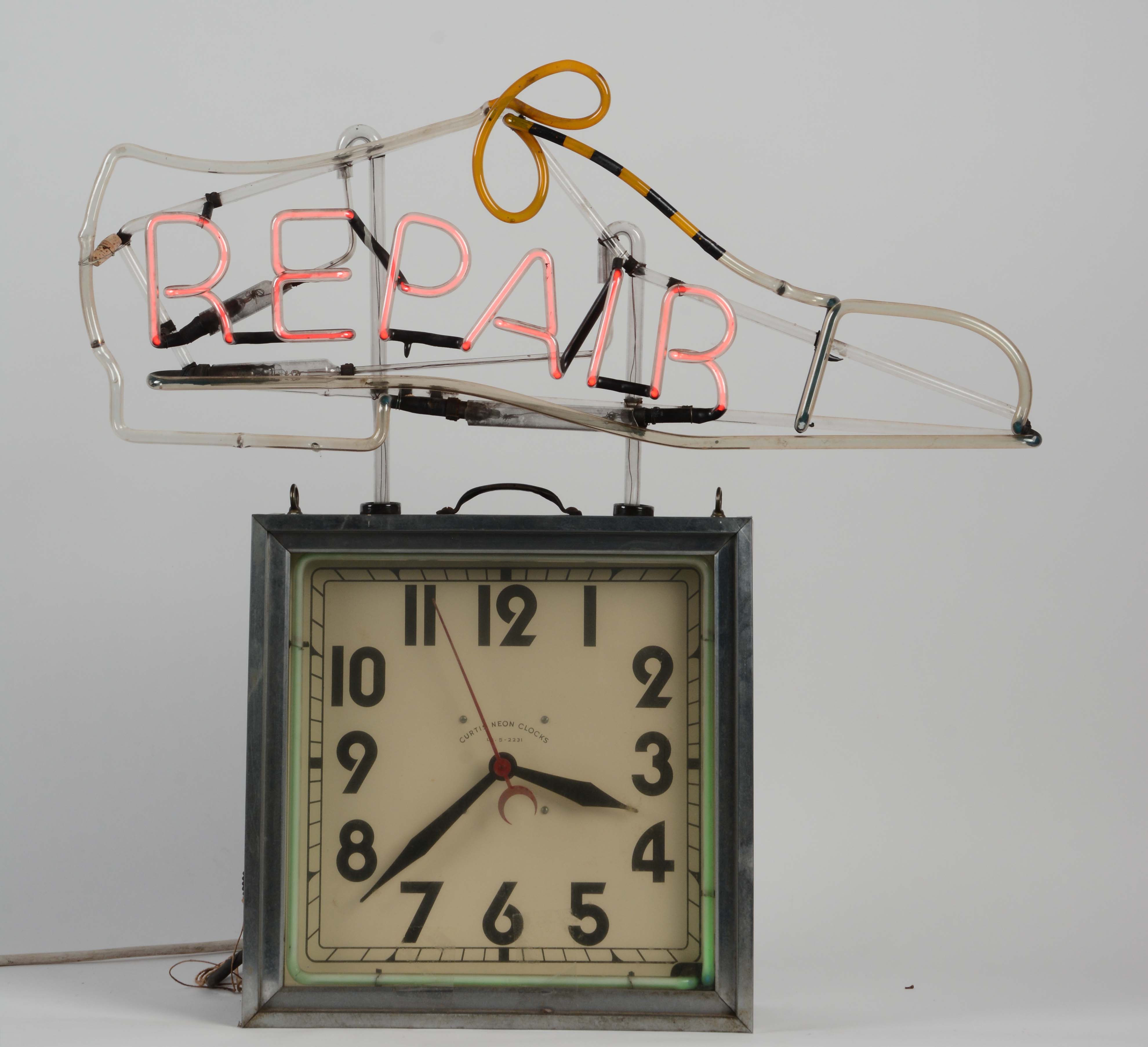 Lot Detail OUSTANDING SHOE REPAIR CURTIS NEON GLASS FACE CLOCK.