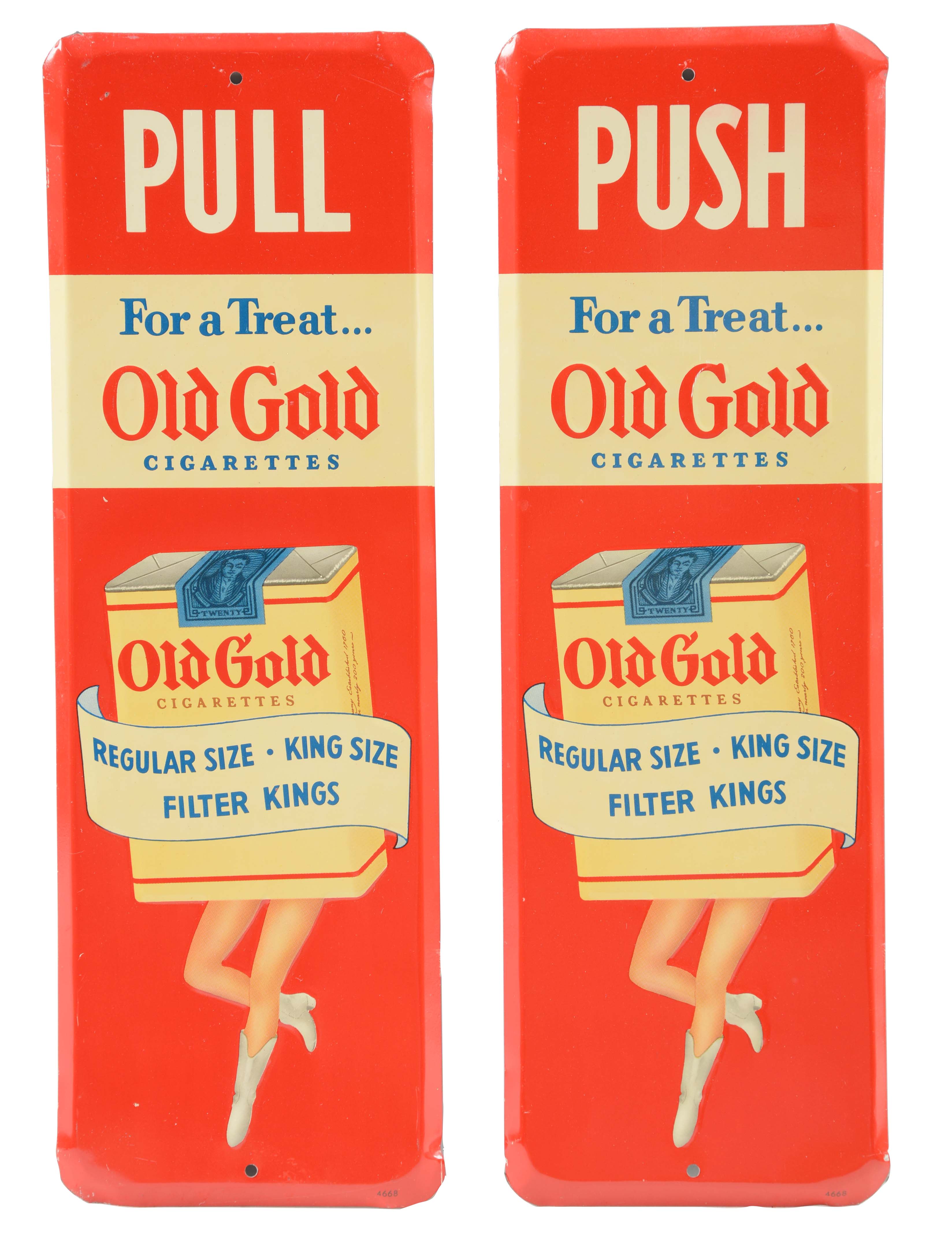 Lot Detail LOT OF 2 OLD GOLD CIGARETTES DOOR PUSH PULL SIGNS.