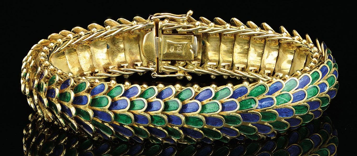 Lot Detail 18KT GOLD & ENAMEL BRACELET.