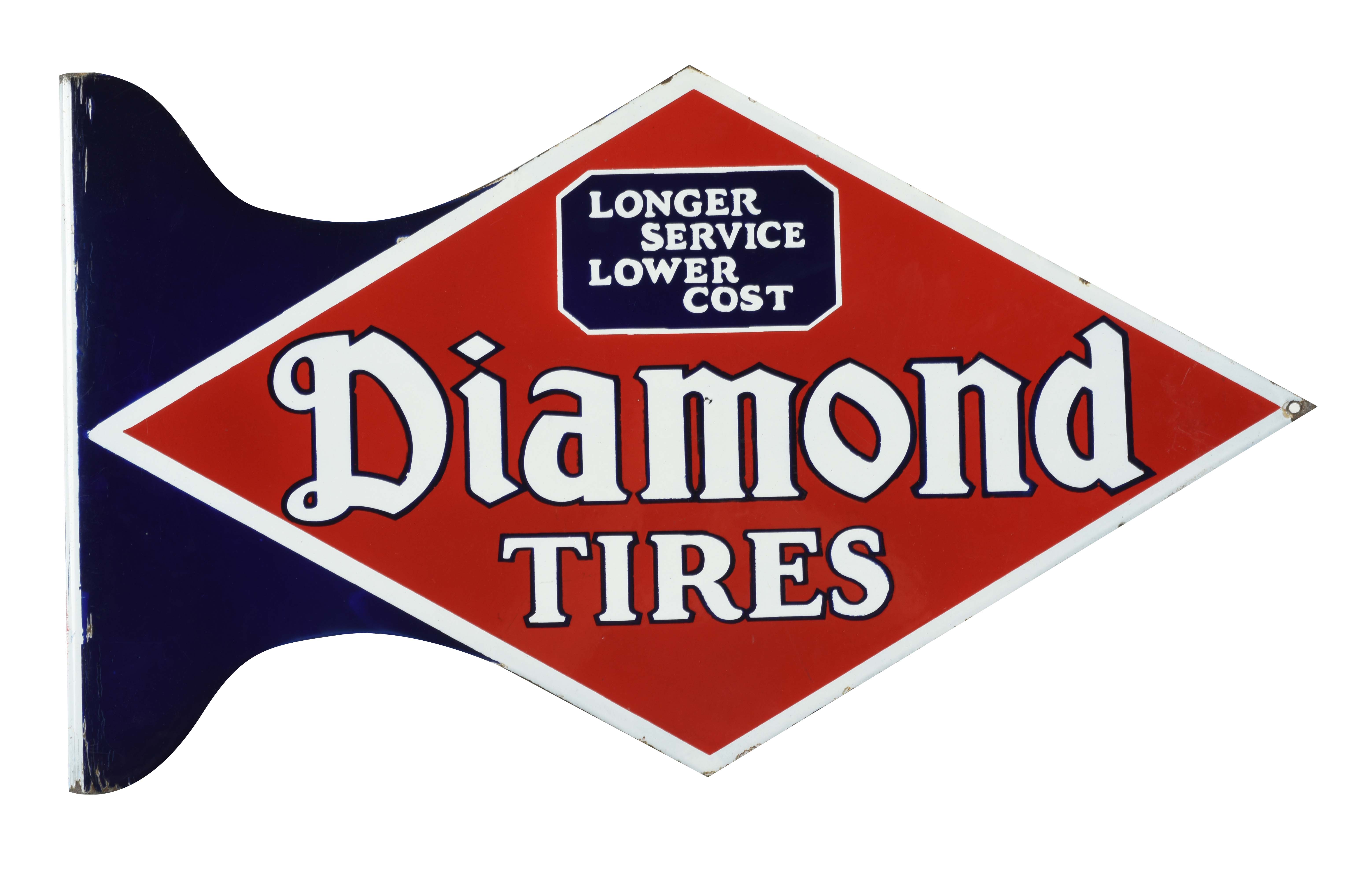 Lot Detail DIAMOND TIRES DIE CUT PORCELAIN SERVICE STATION FLANGE SIGN.