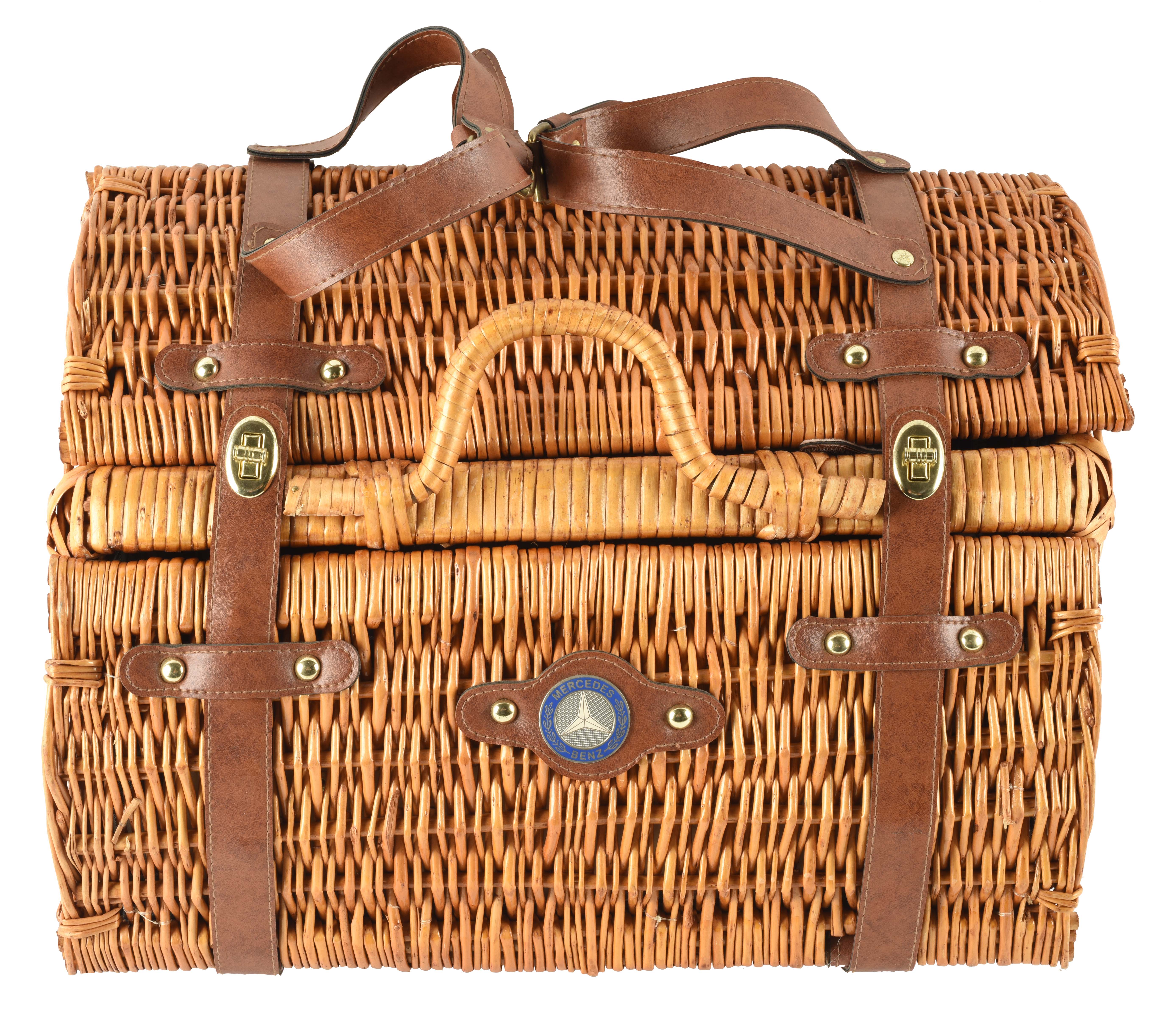 Lot Detail MERCEDES BENZ TOURING CAR WICKER PICNIC BASKET WITH PLATES