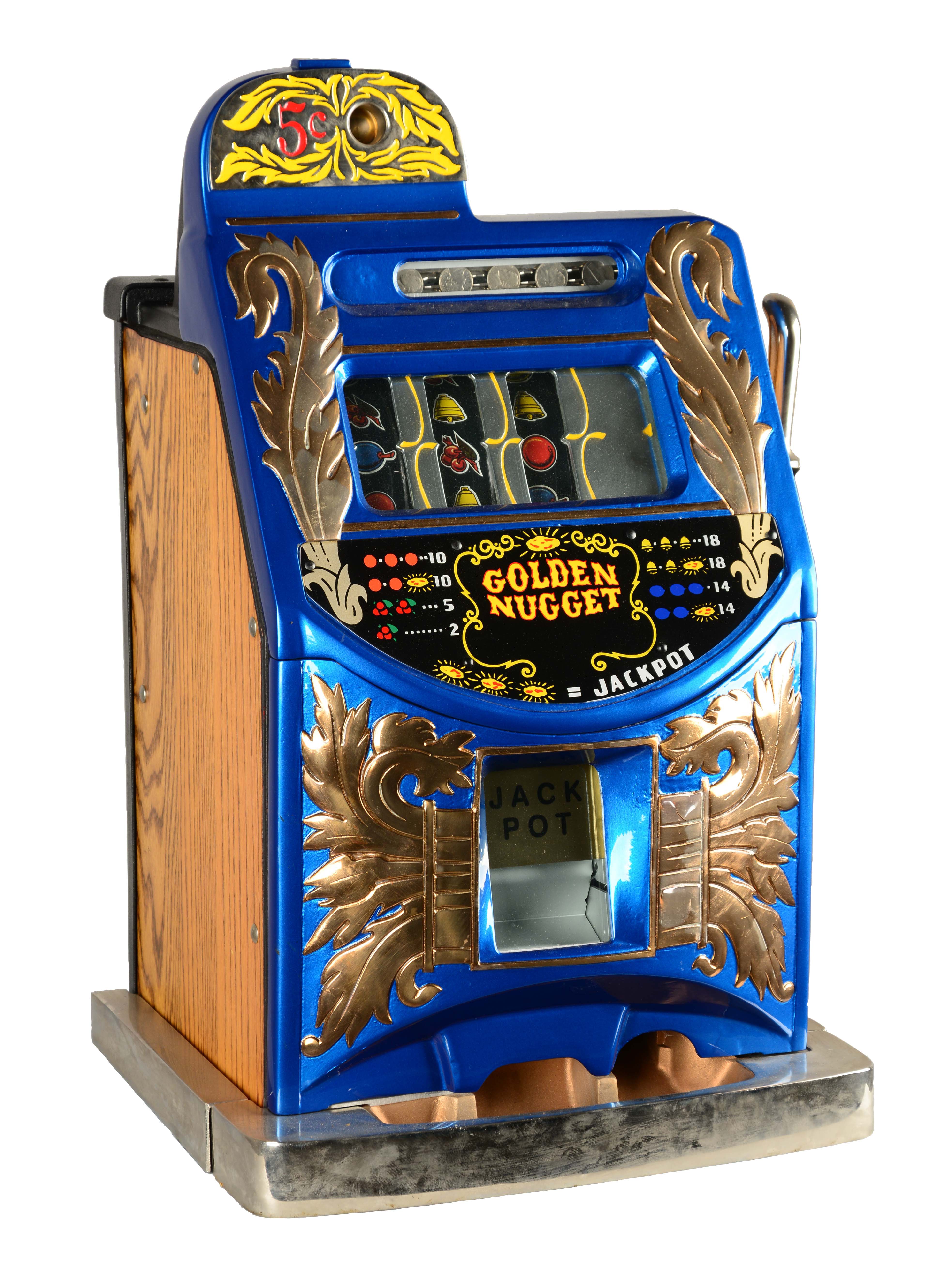 Lot Detail **5¢ MILLS GOLDEN NUGGET NEW BLUE SLOT MACHINE.