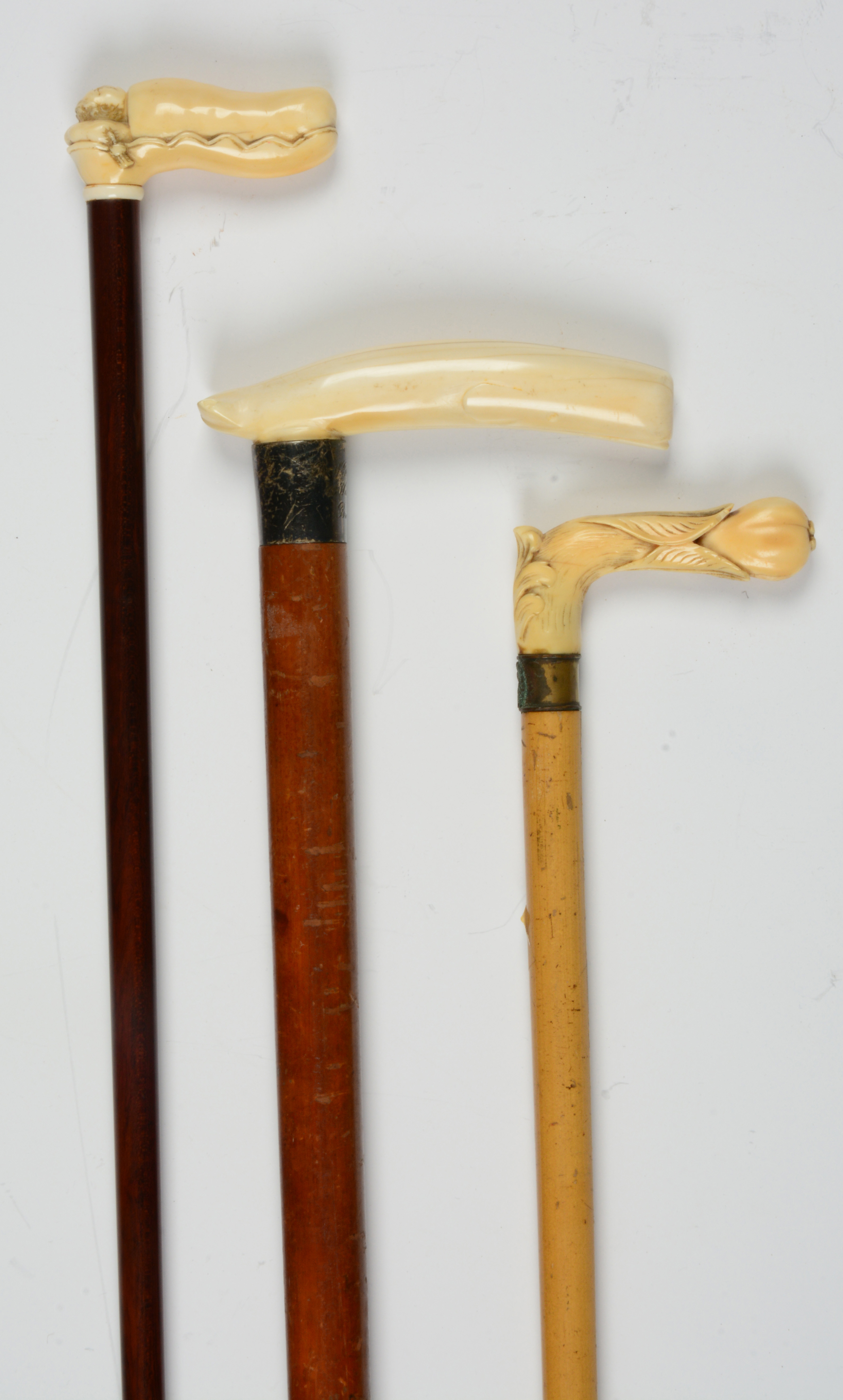 Lot Detail LOT OF 3 IVORY ANTIQUE WALKING STICK CANES.