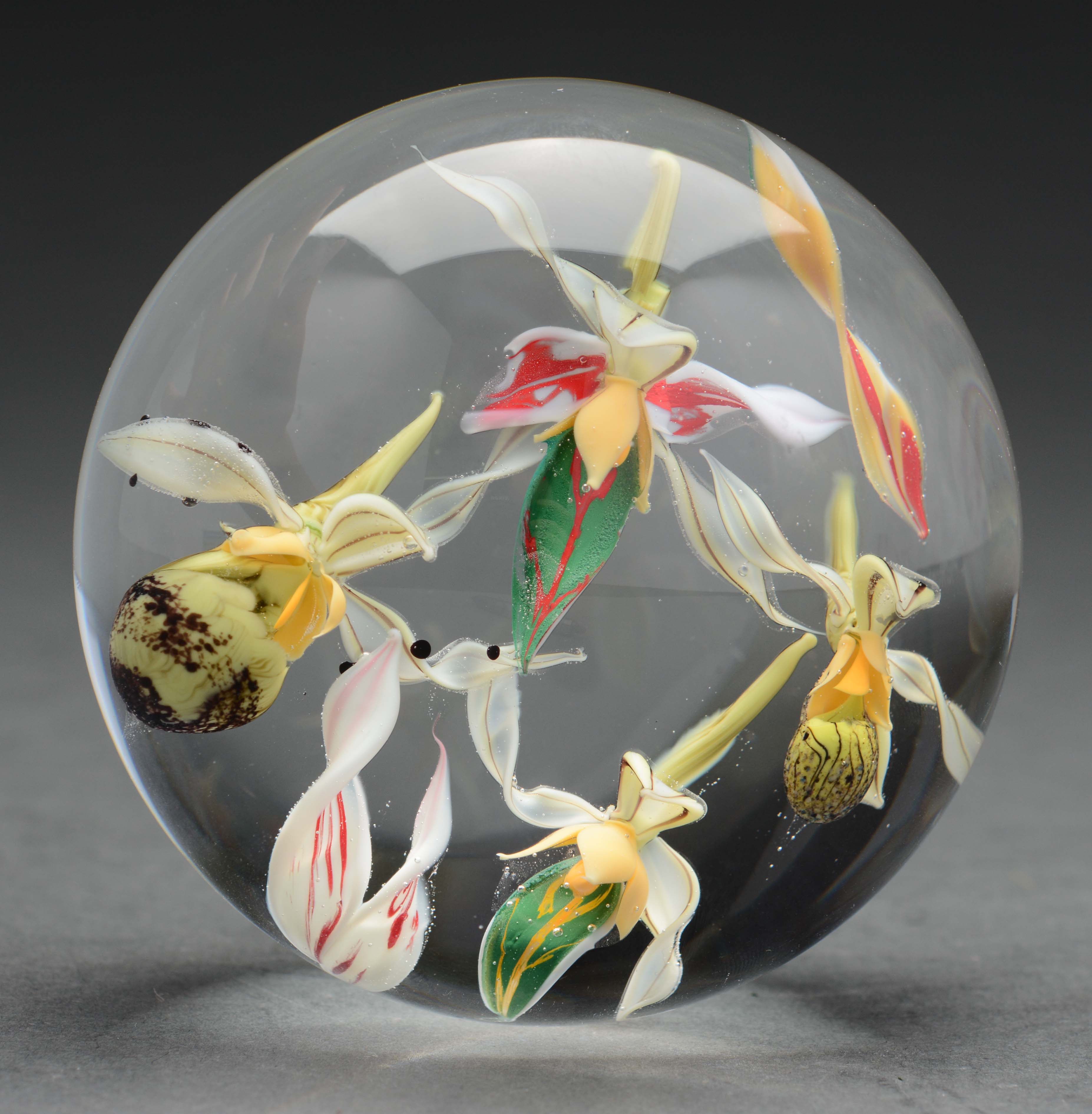 Lot Detail PAUL STANKARD ORCHID ART GLASS PAPERWEIGHT.