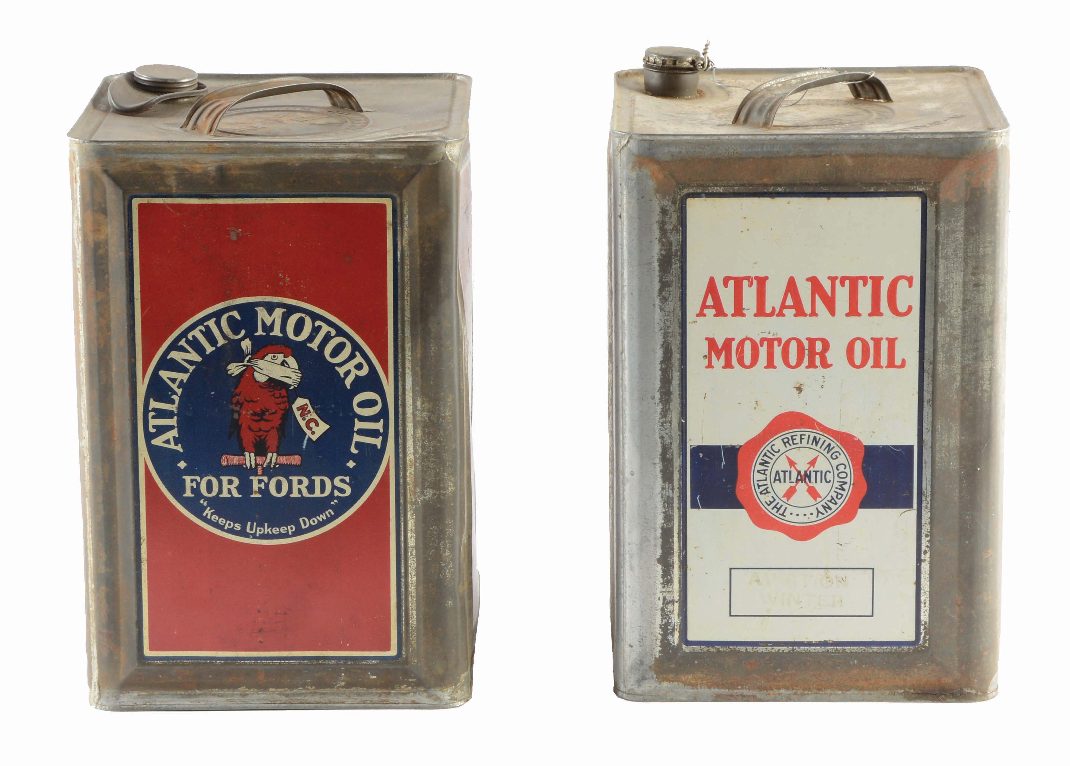 Lot Detail LOT OF TWO ATLANTIC MOTOR OIL FIVE GALLON SQUARE CANS.