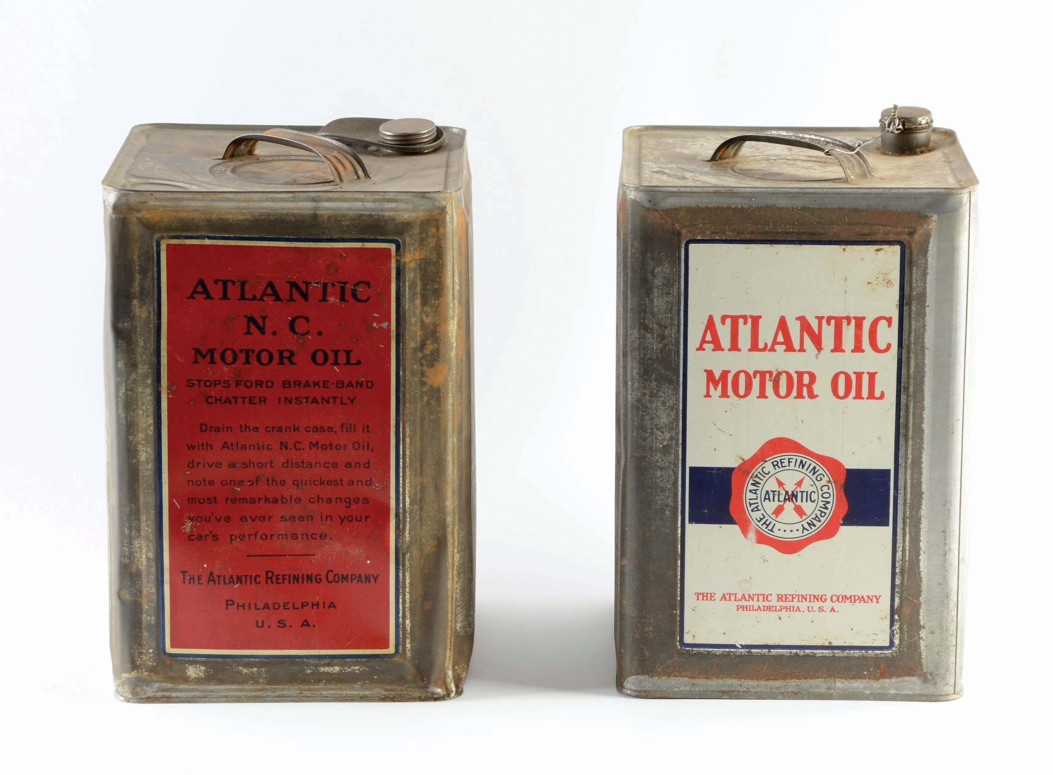 Lot Detail LOT OF TWO ATLANTIC MOTOR OIL FIVE GALLON SQUARE CANS.